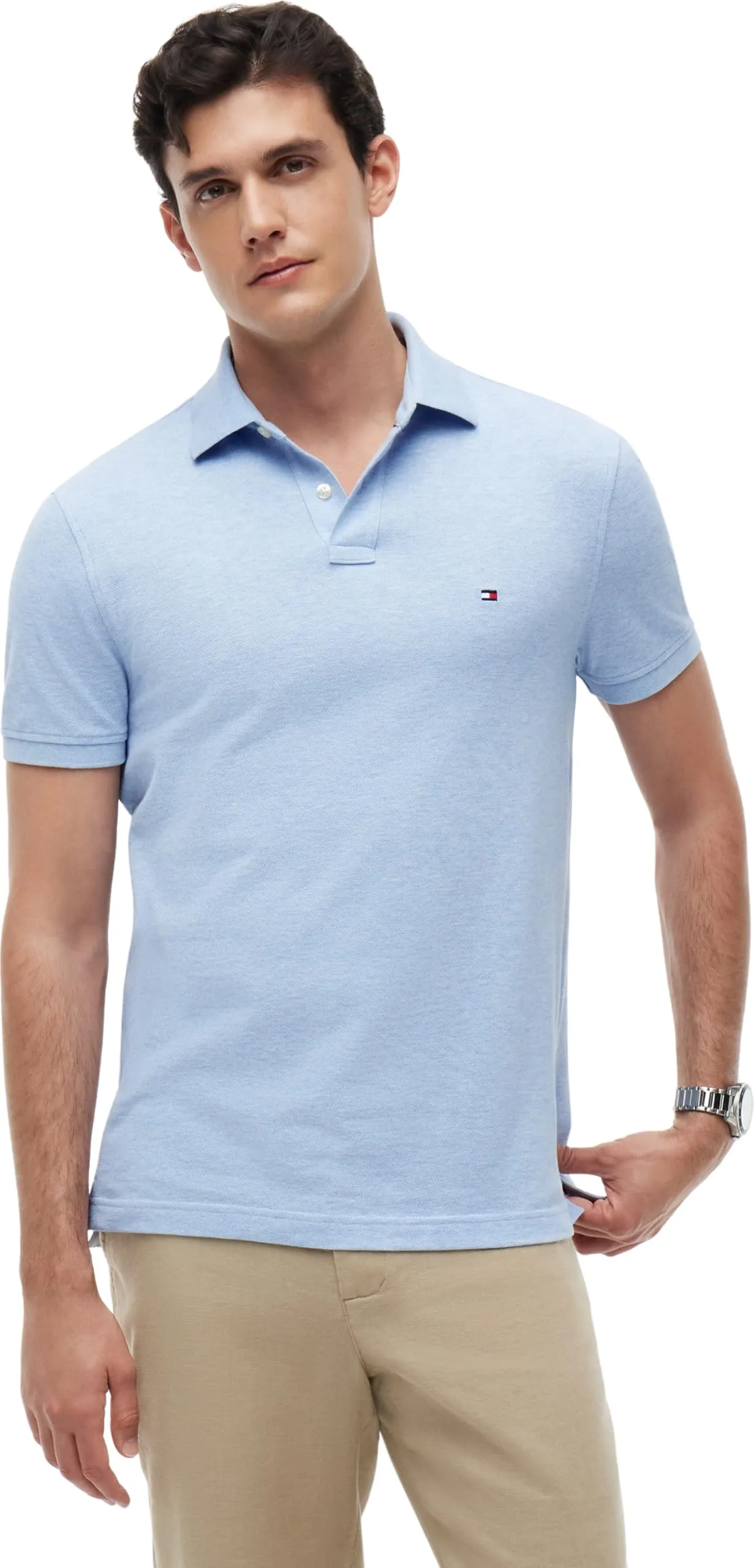 Tommy Hilfiger Uomo Maglietta Polo Maniche Corte 1985 Regular Fit, Blu (Vessel Blue Heather), XS