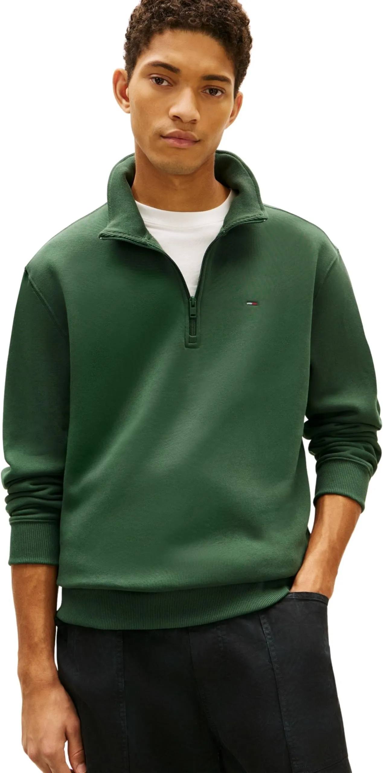 Tommy Jeans Uomo Felpa con Cerniera Fleece con Collo a Lupetto, Verde (Shadow Pine), S