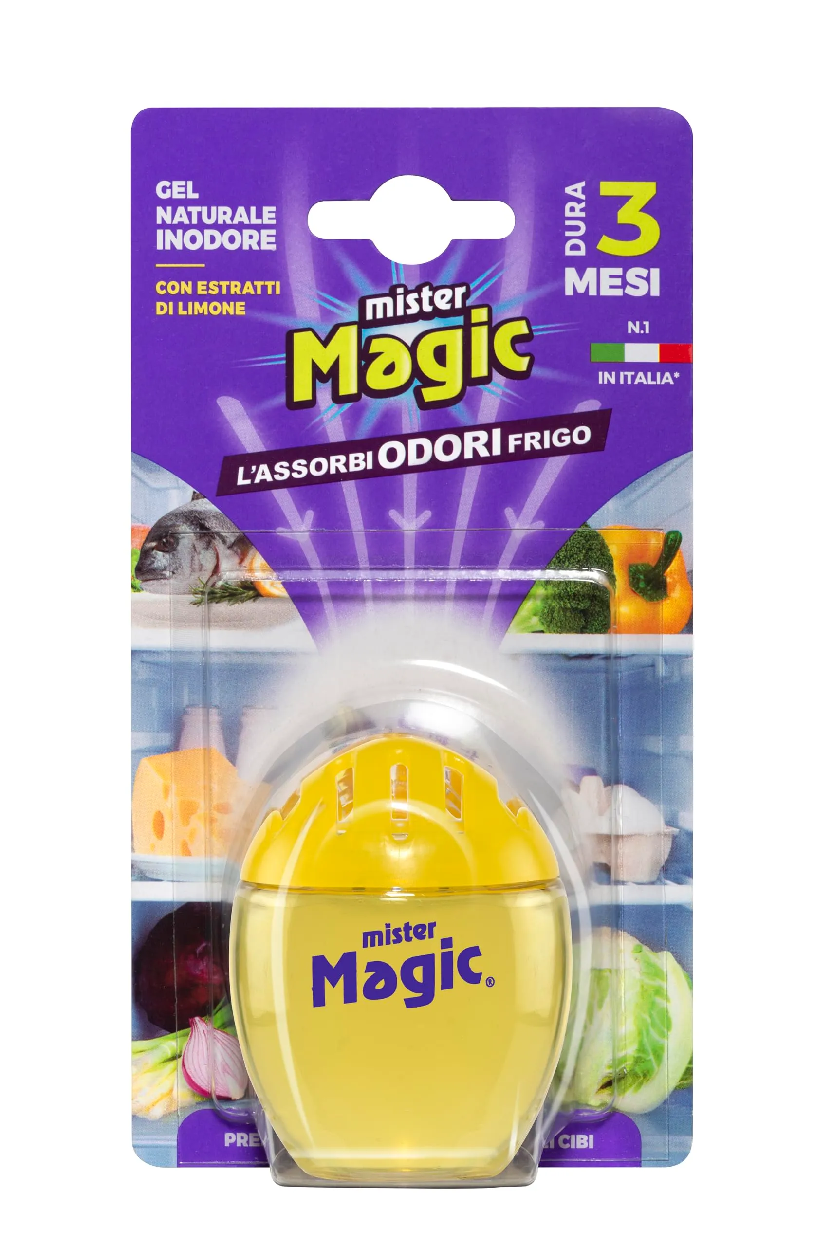 Mister Magic Assorbiodori Frigo, Gel Naturale Inodore con Estratti di Limone, Elimina i cattivi Odori di Cibo, Dura fino a 3 mesi, Accessori Cucina (Confezione da 1 Unità)