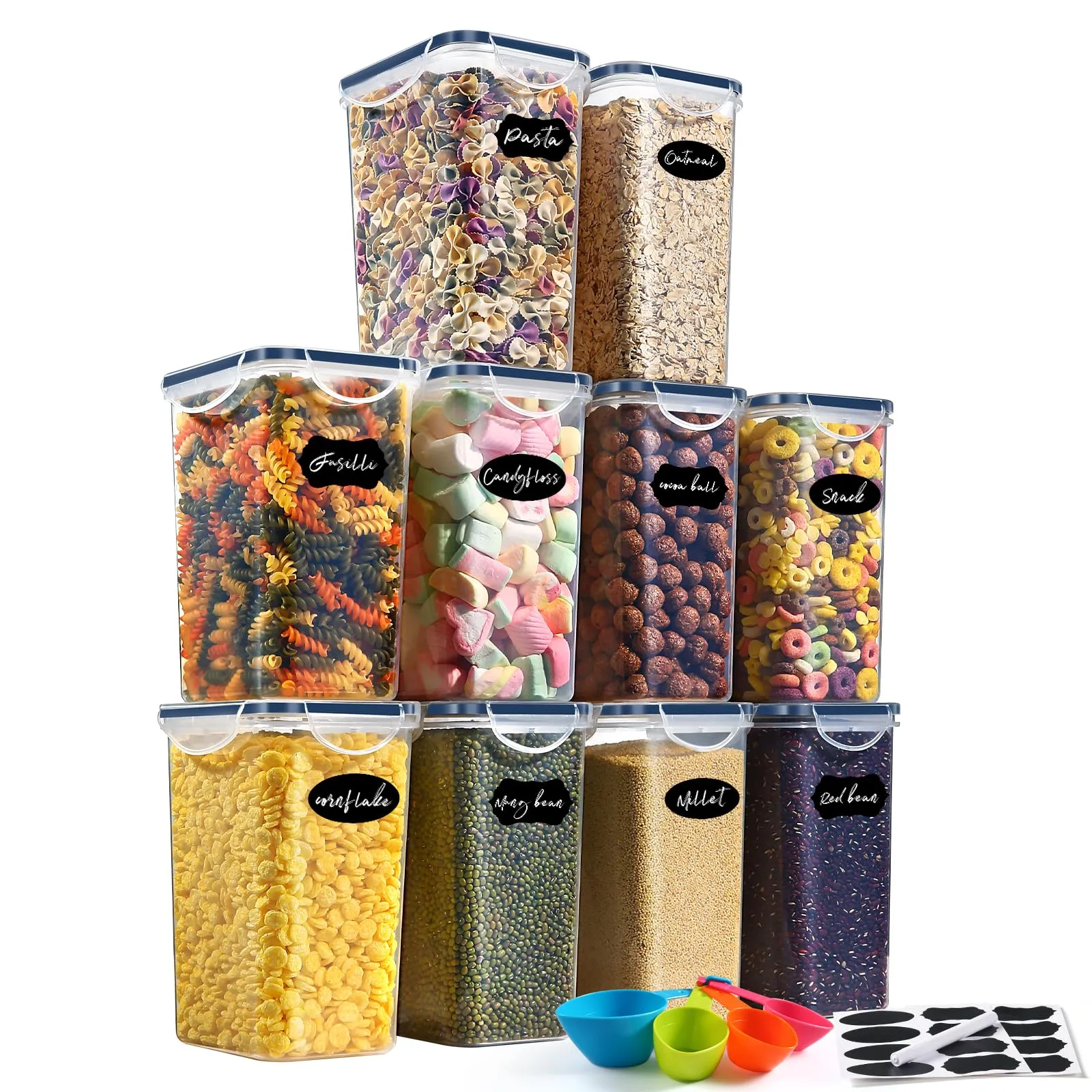 YASHE Contenitori Ermetici per Alimenti, Contenitori per Alimenti, Plastica, con Coperchio, Contenitori Cucina di Cereali, Muesli, Farina, Senza BPA, 10 Pezzi*1.5L