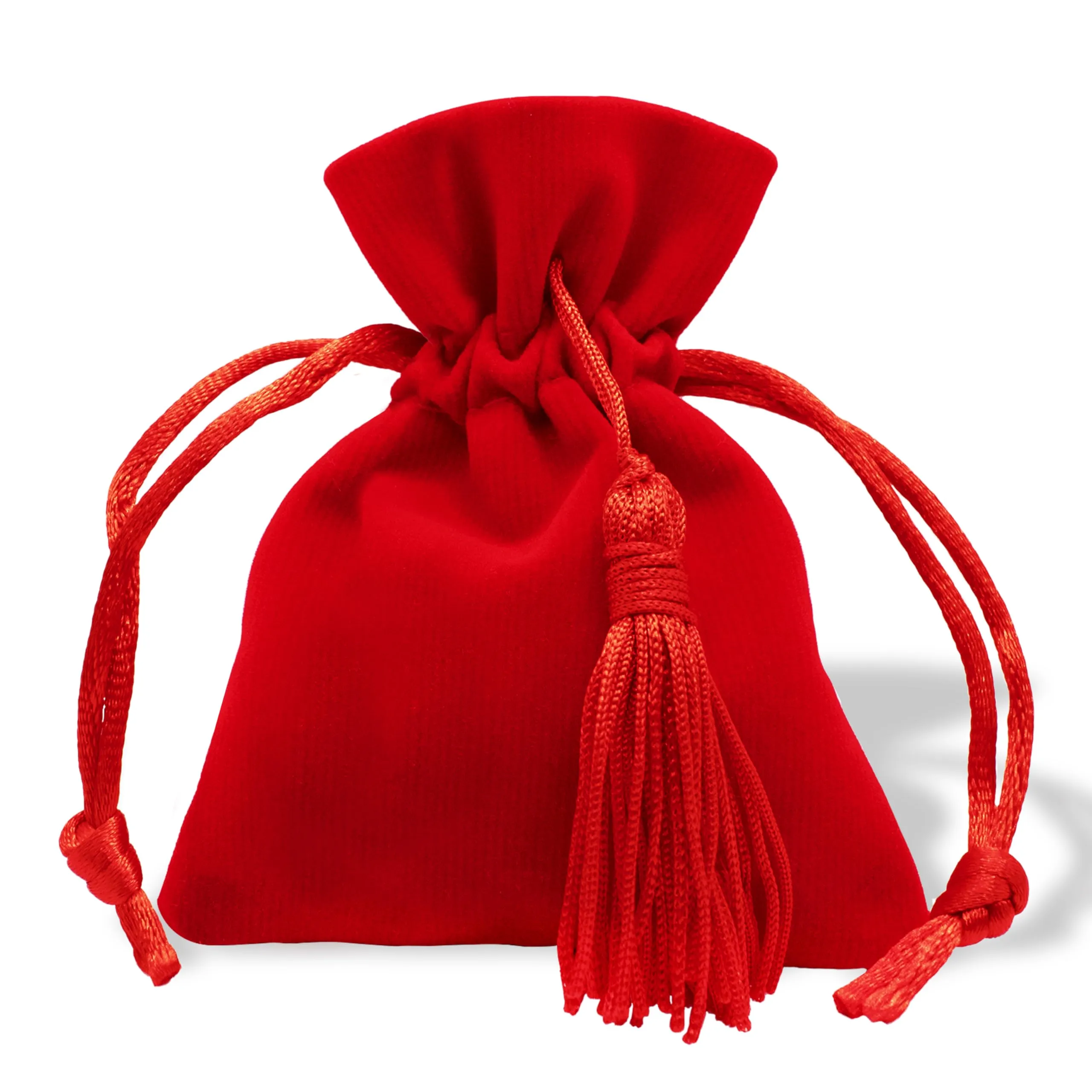 Decoraparty 12 Sacchettini Portaconfetti di Laurea Rossi, Sacchetti Porta Confetti Eleganti in Tessuto Poliestere per Confettata Bomboniera, Celebrazione, Laureato, con Nappina e Cordino - 10 x 8 cm