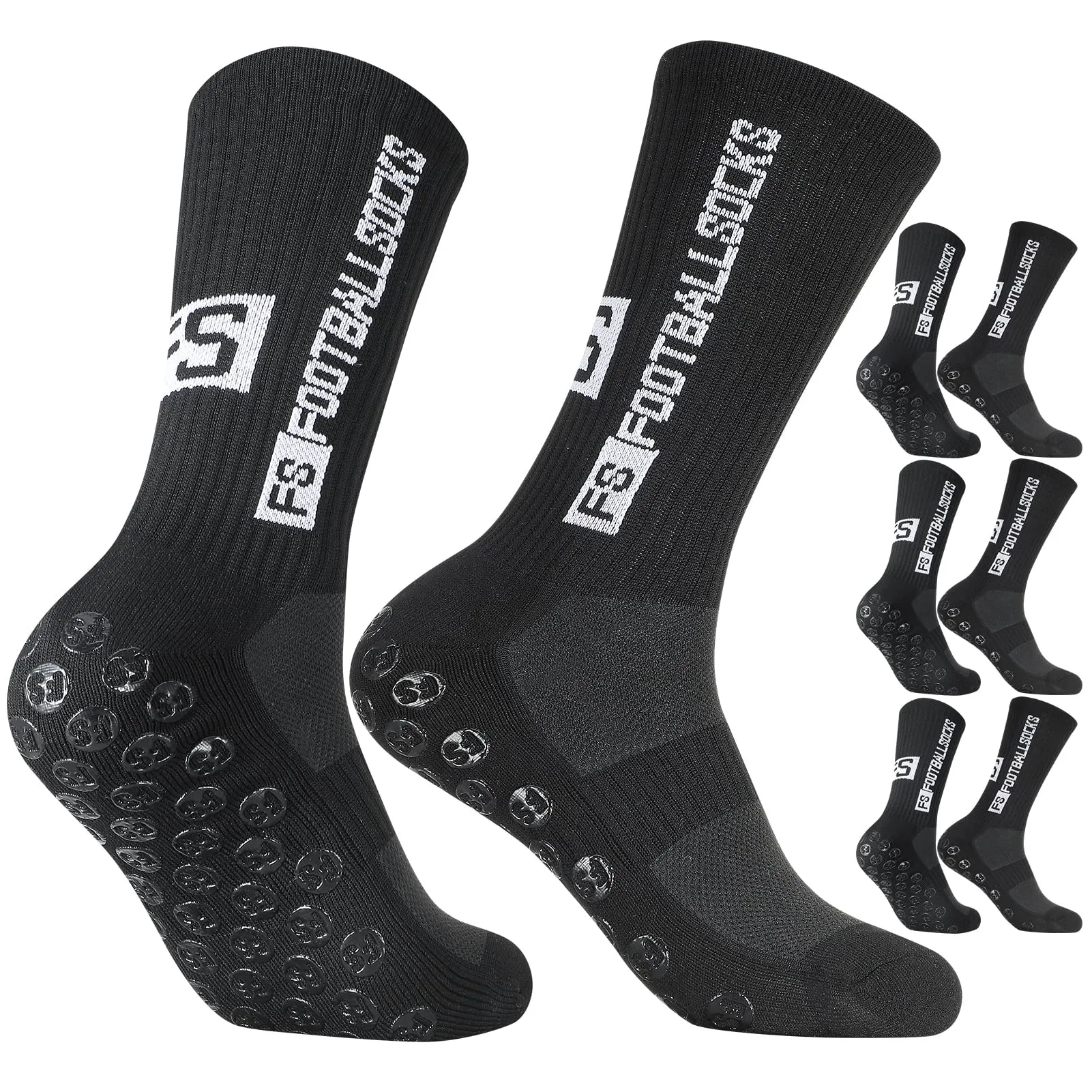 Utensilsto 3 paia di calzini da calcio 35-39 40-44 45-49 Calzini antiscivolo Grip Calzini da calcio traspiranti e antiscivolo Calzini sportivi da calcio per uomo donna e bambini, Nero , 40-44