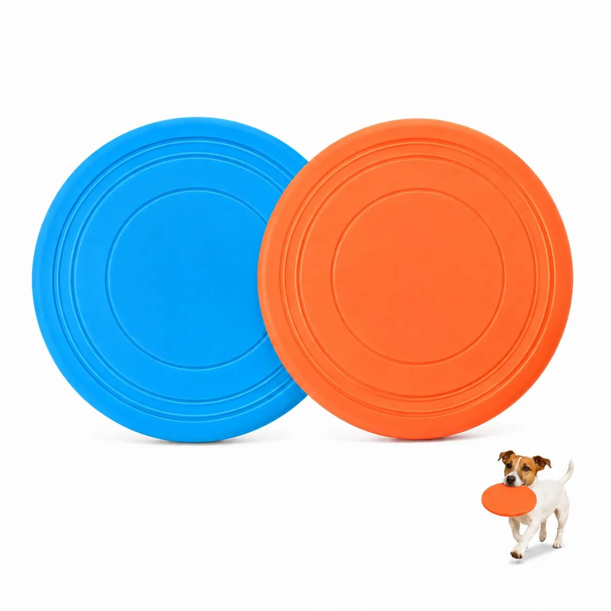 JAPORIA Frisbee per Cani 2 Pezzi in Gomma Morbida, Disc Dog Resistente con Texture Antiscivolo, Frisbee Giocattolo Interattivo Ideale per Addestramento e Giochi all'Aperto, Naranja‑Azul