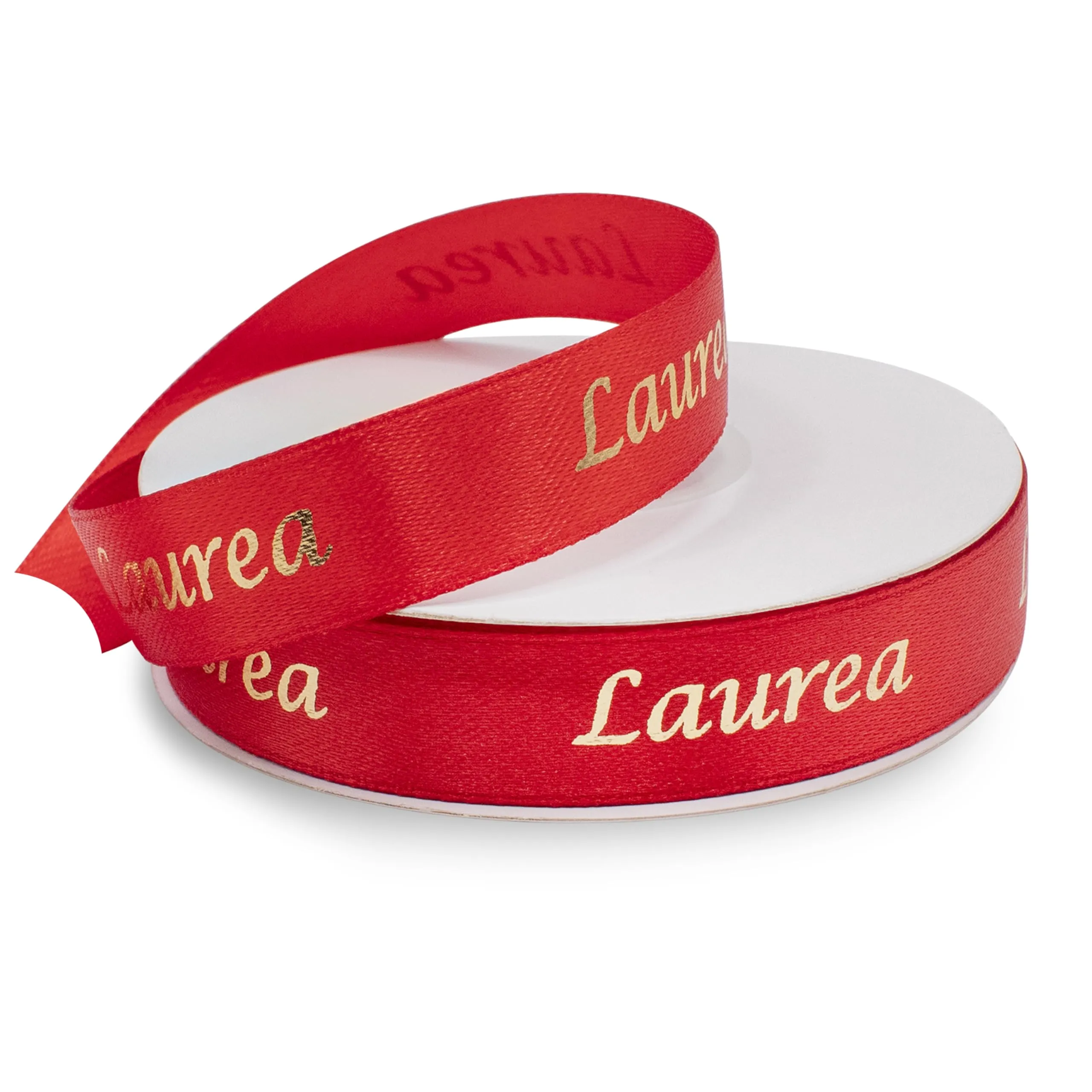 Decoraparty Nastrino in Doppio Raso Rosso spessore 15 mm con Scritta Laurea Oro, Rotolo Nastro Decorazione Dorata in Poliestere per Confettata, Bomboniera, Laureato, Celebrazione - 15 mm x 25 mt