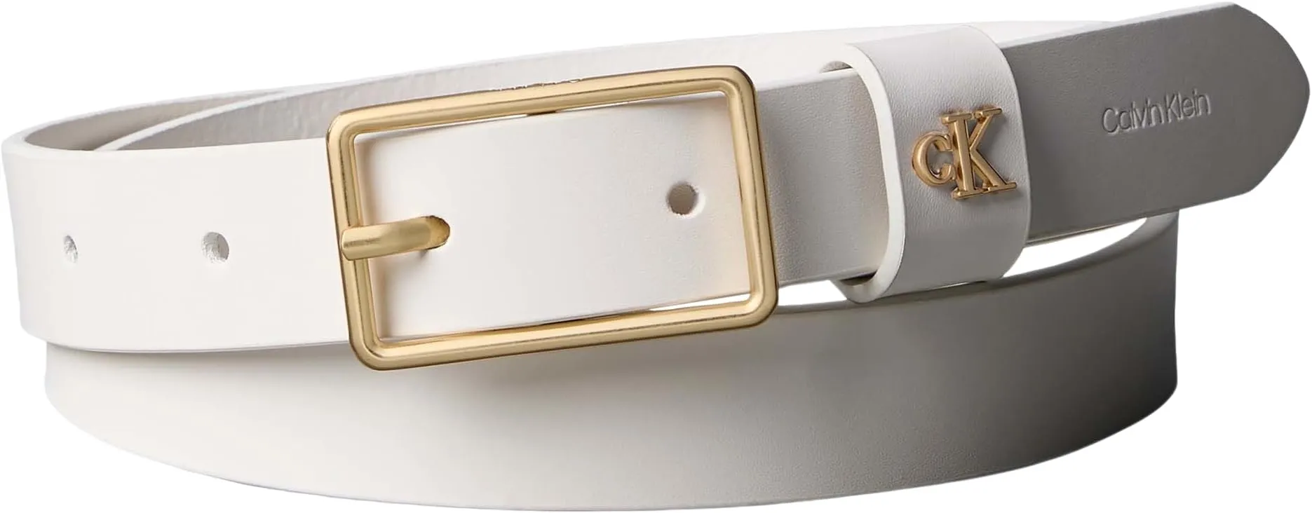 Calvin Klein Donna Cintura Square Buckle Loop 2,5 cm con Logo, Bianco (White Alyssum/Antique Light Gold), 105 cm