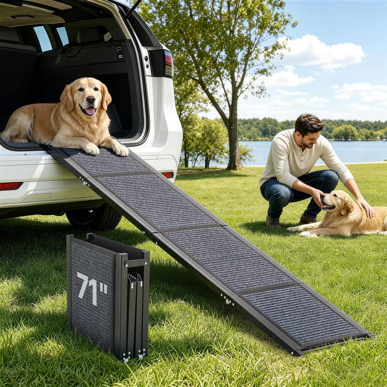 VEVOR Rampa per Cani per Auto 180 x 43,2 cm Rampe Pieghevoli con Superficie in Feltro Antiscivolo per Animali Domestici di Taglia Media e Grande Fino a 113 kg, per Cani da Esterno per SUV e Camion