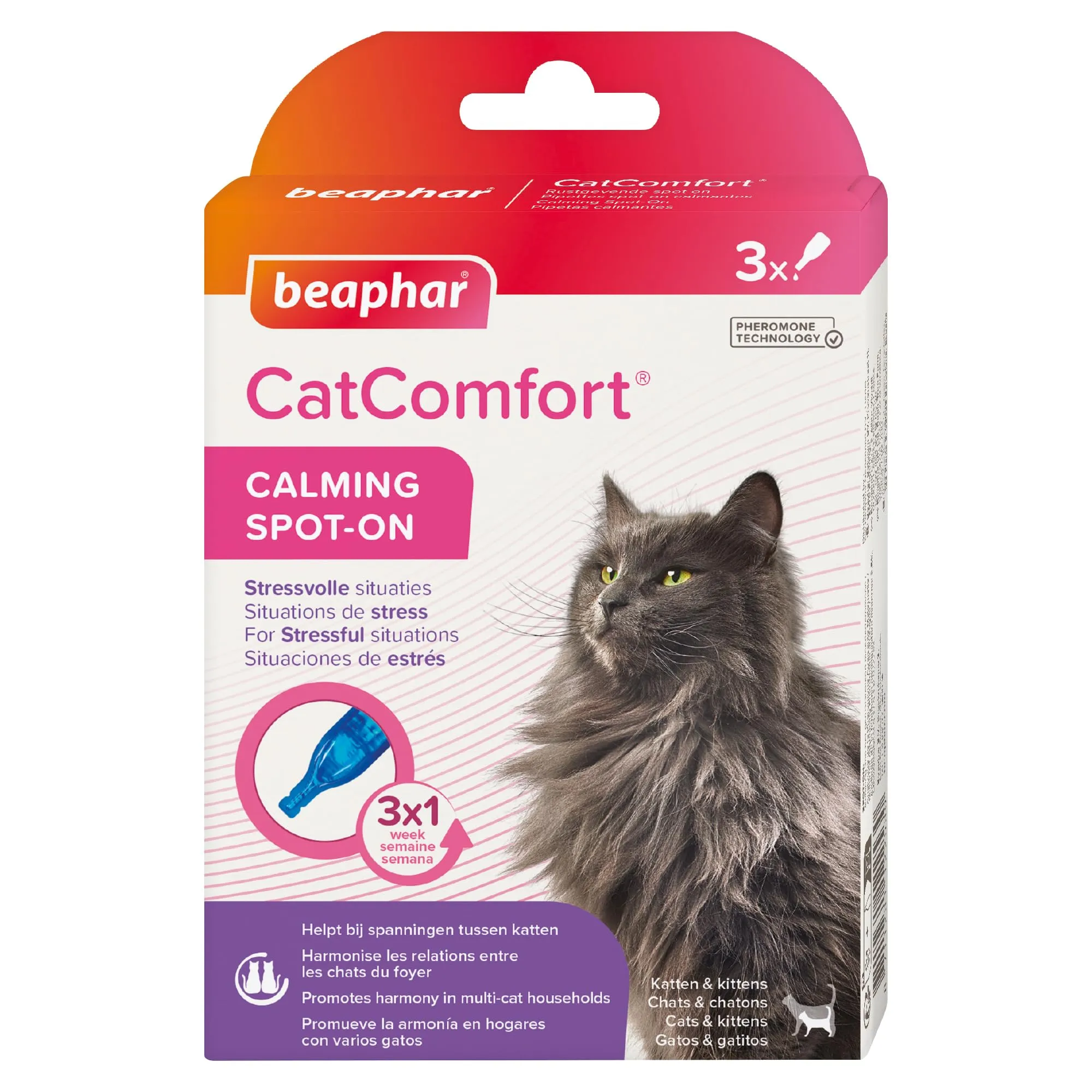 Beaphar - CatComfort Calming Spot-On - Riduce l'ansia e lo stress - Azione Rapida - Inizia a lavorare in 15 minuti - Ideale per eventi a breve termine come fuochi d'artificio - Promuove l'incollaggio