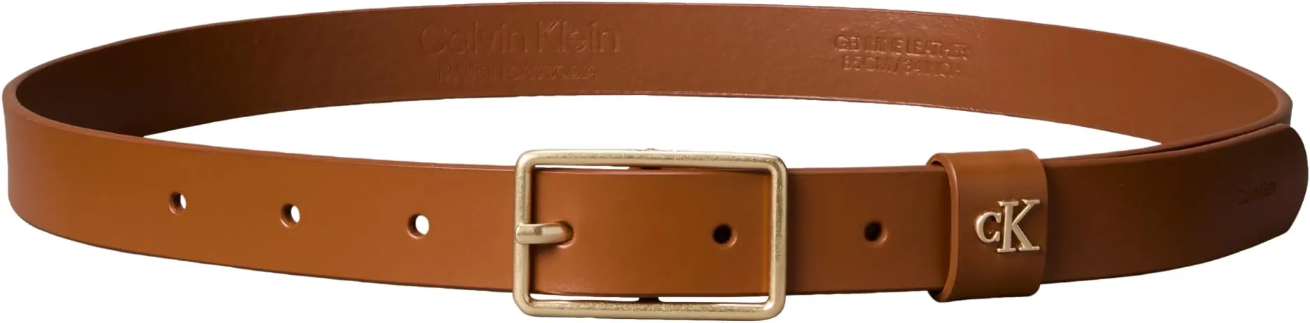 Calvin Klein Donna Cintura Square Buckle Loop 2,5 cm con Logo, Marrone (Argan Oil/Antique Light Gold), 90 cm
