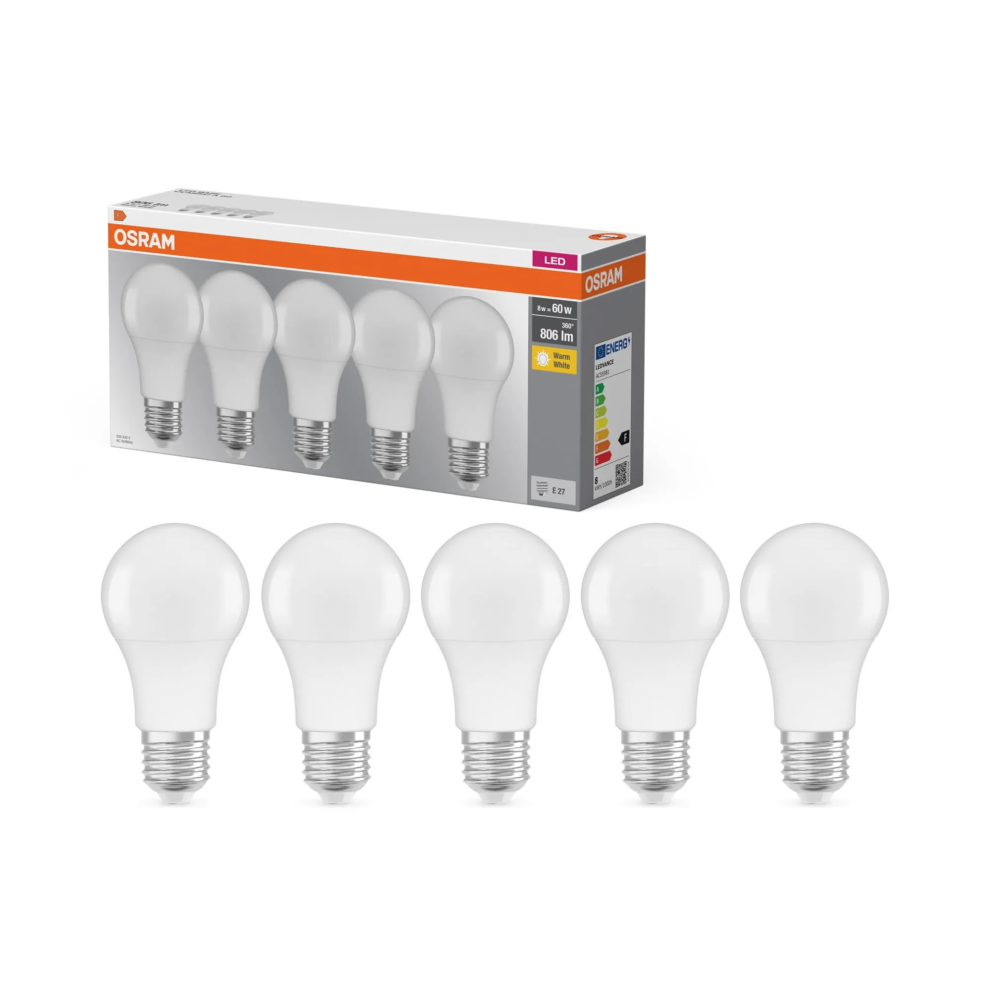 OSRAM lampada LED Base A60 a forma di pistone E27 8 W 806 lm IP20
