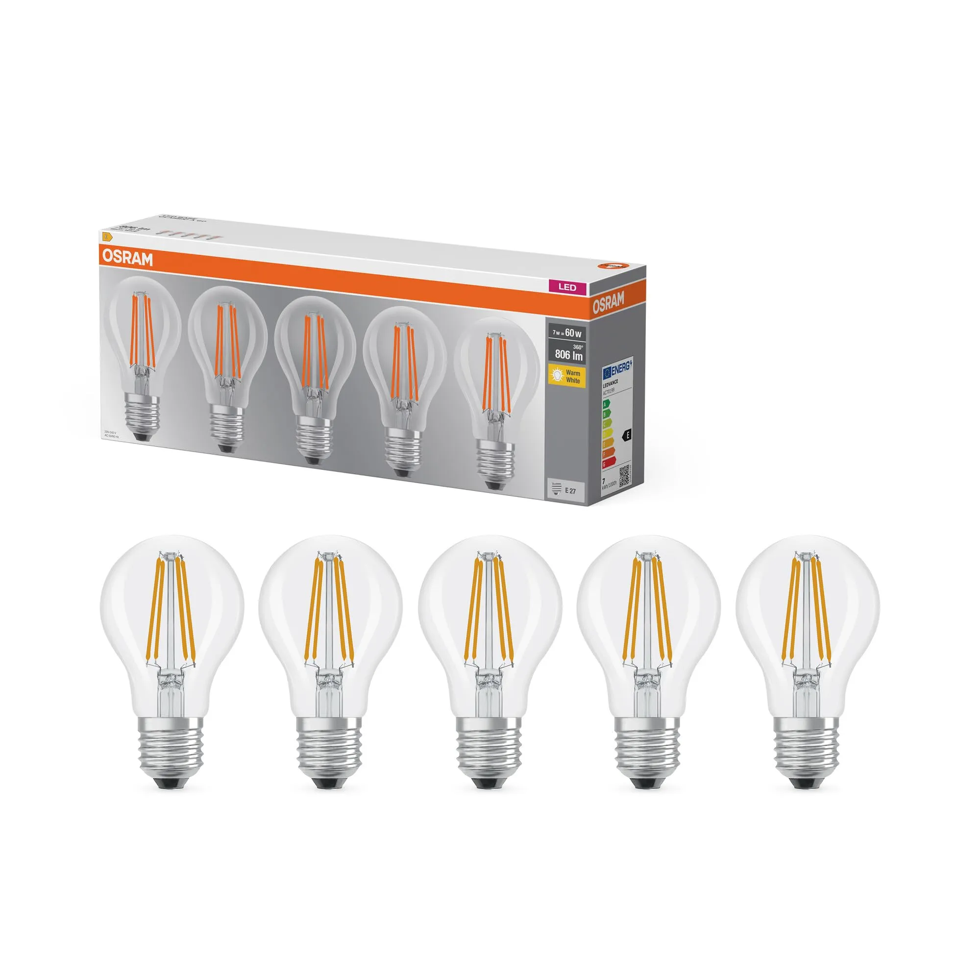 OSRAM lampada LED Filament A60 a forma di pistone E27 7 W 806 lm IP20