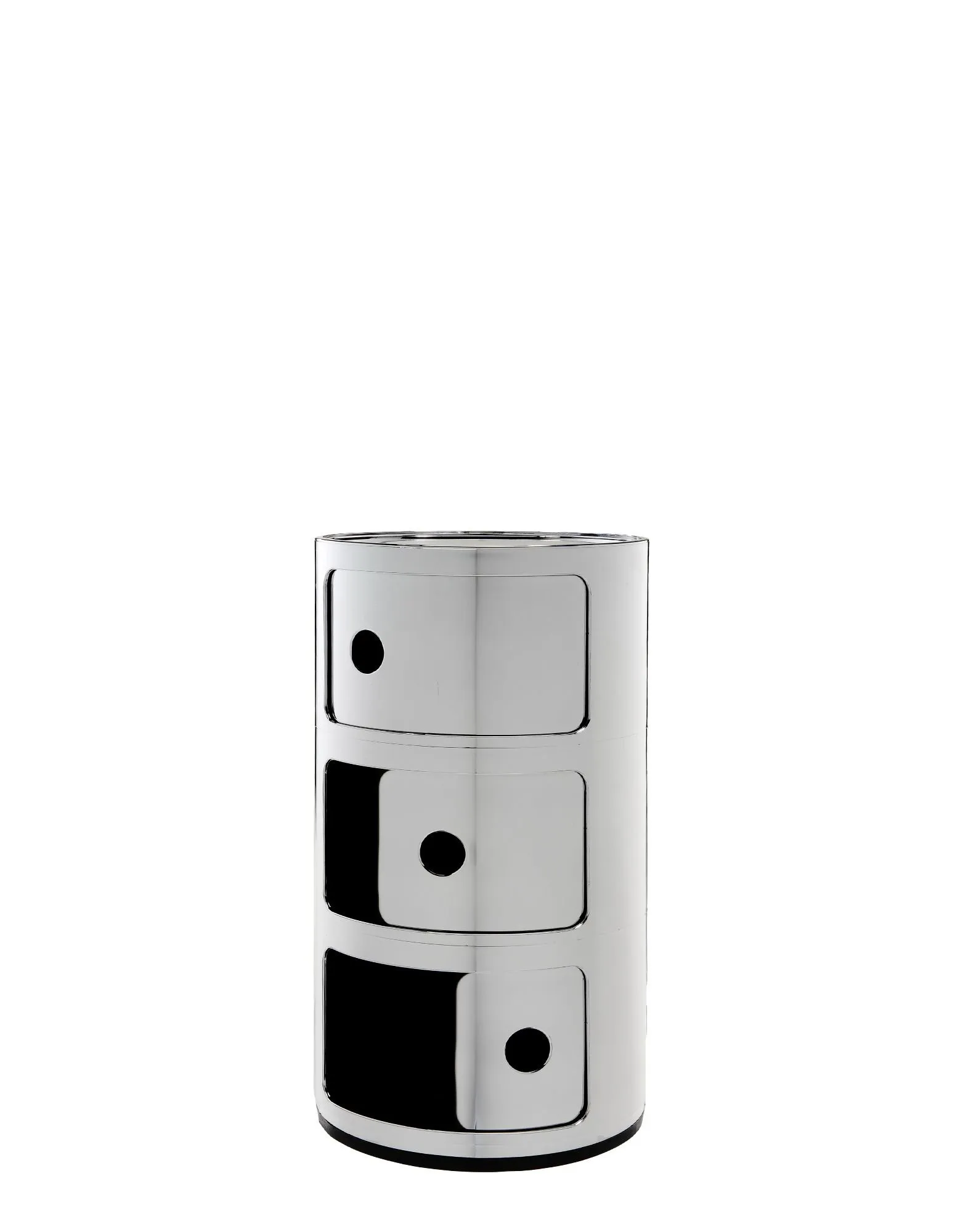 Kartell Componibili Contenitore 3 Elementi, ABS, Base Tonda, Cromato, 32 x 32 x 58.5 cm