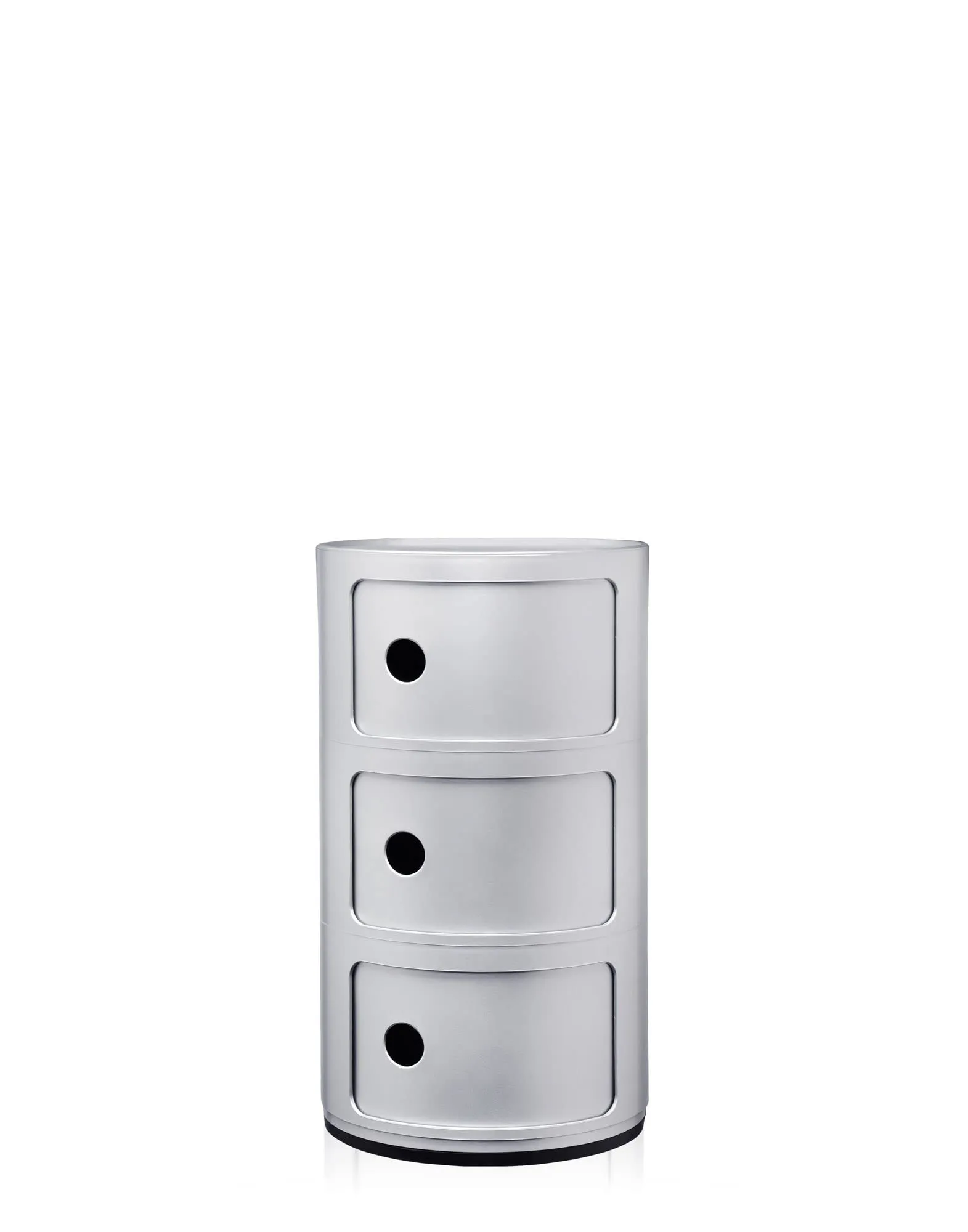 Kartell Componibili Contenitore 3 Elementi, ABS, Base Tonda, Argento, 32 x 32 x 58.5 cm