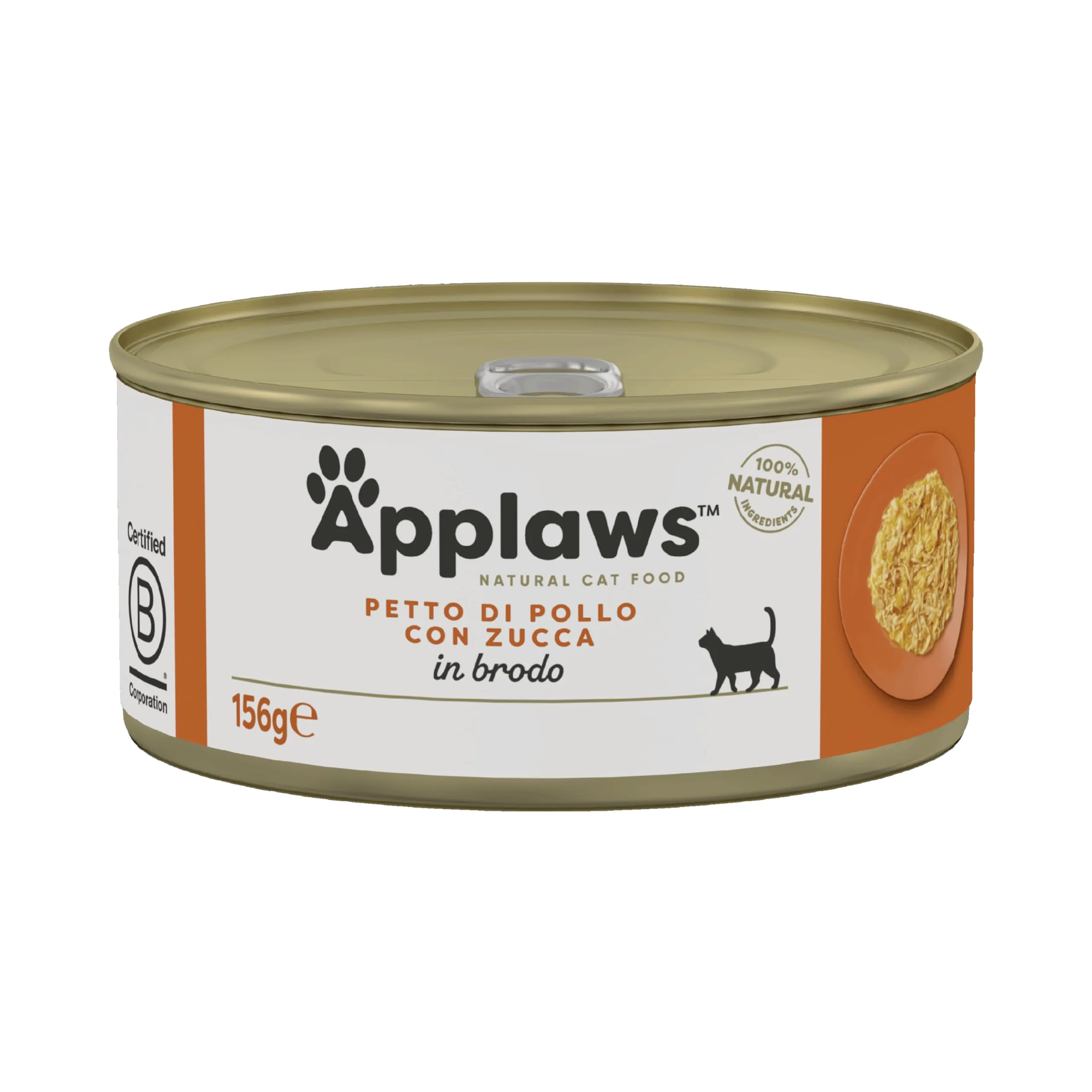 Applaws Alimento Umido per Gatti al 100% Petto di Pollo Naturale con Zucca in Brodo - Confezione da 24 Lattine da 156 g