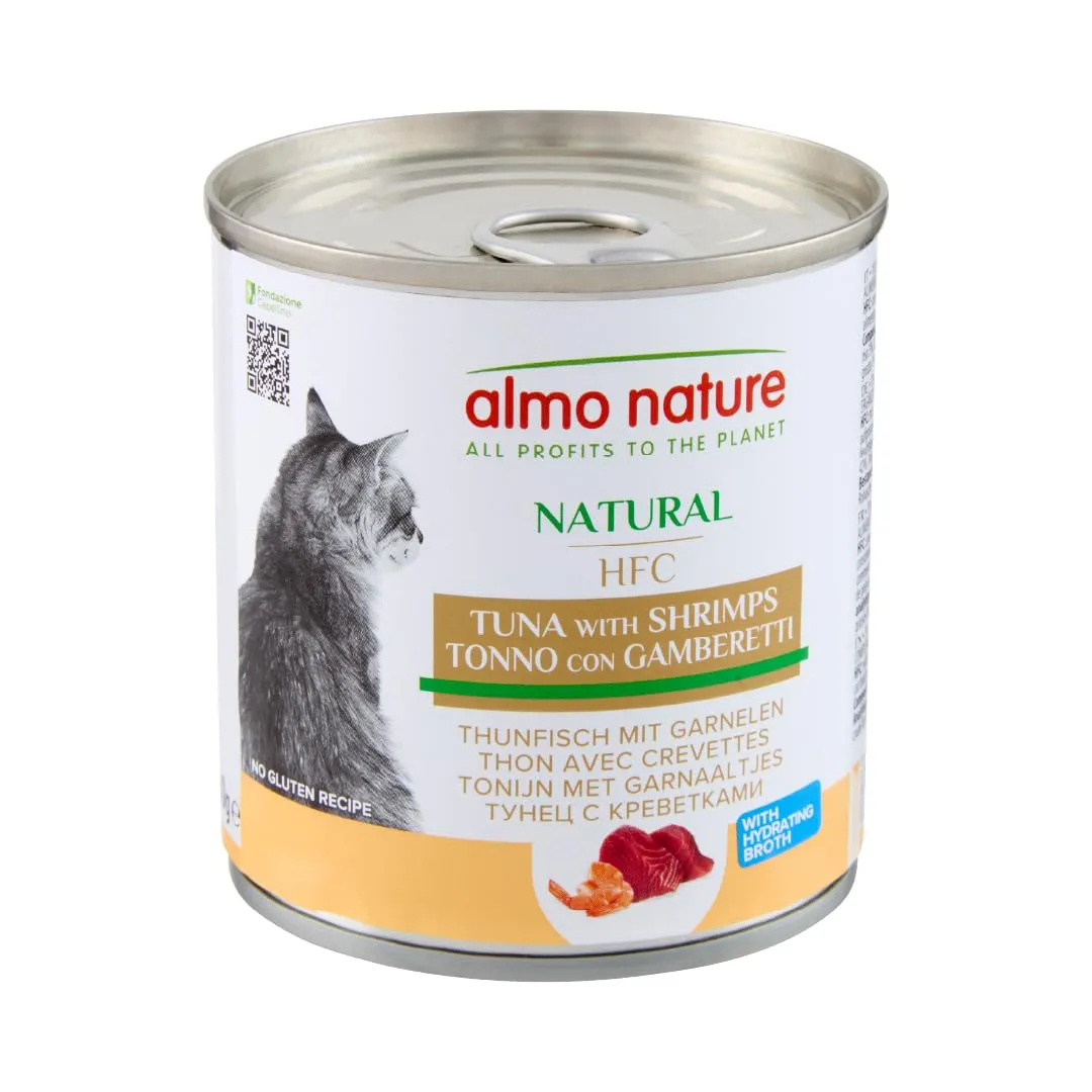 Almo Nature Almo Nature Hfc Natural - Cibo Umido Complementare Per Gatti Adulti Con 100% Tonno E Gamberetti Freschi Di Qualità Hfc. 12 Lattine Da 280G. - 4200 g