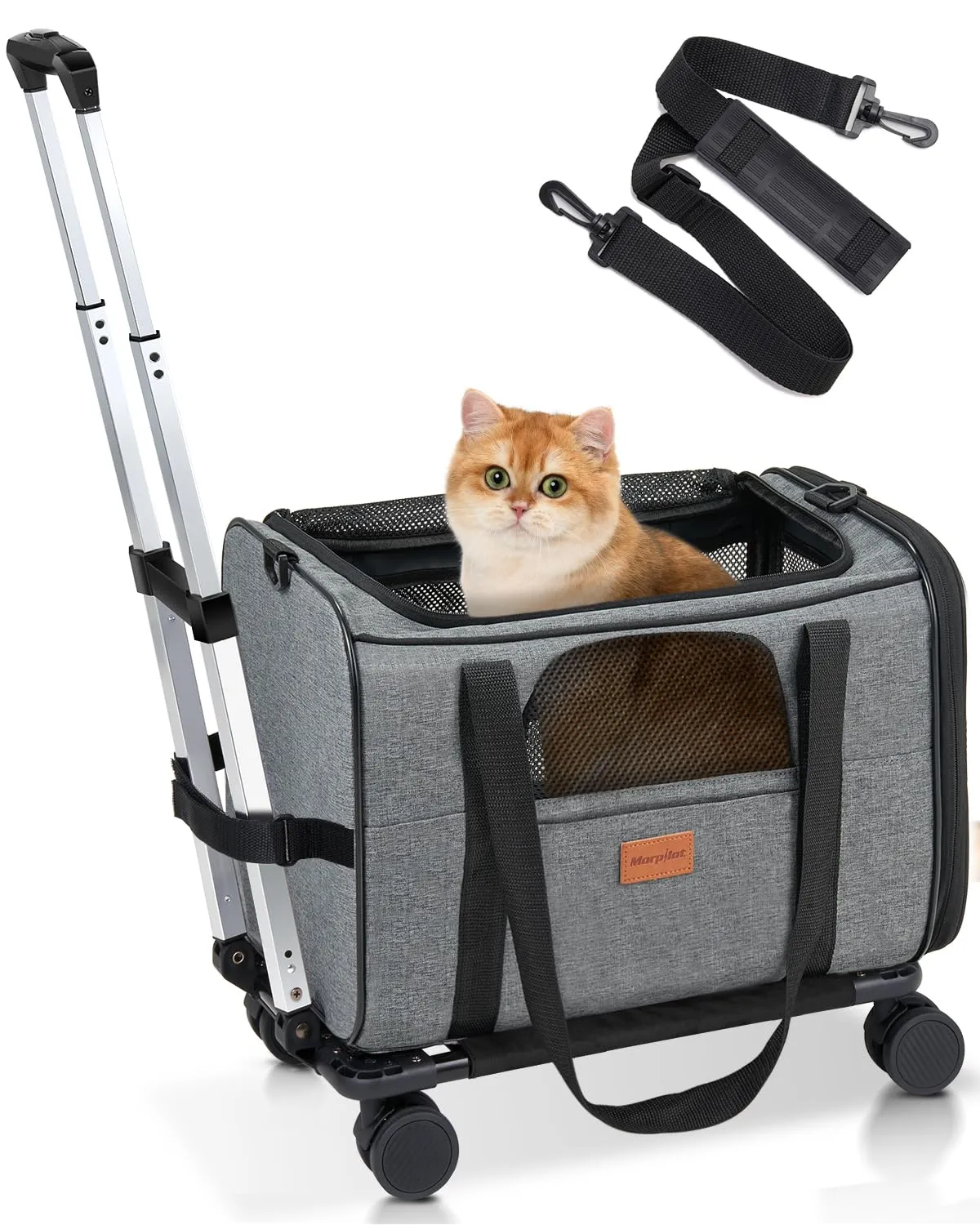 Morpilot Trasportino per gatti con ruote, approvato dalle compagnie aeree, trasportino per cani di piccola taglia, trasportino per gatti di taglia grande, passeggino per cuccioli di taglia grande,