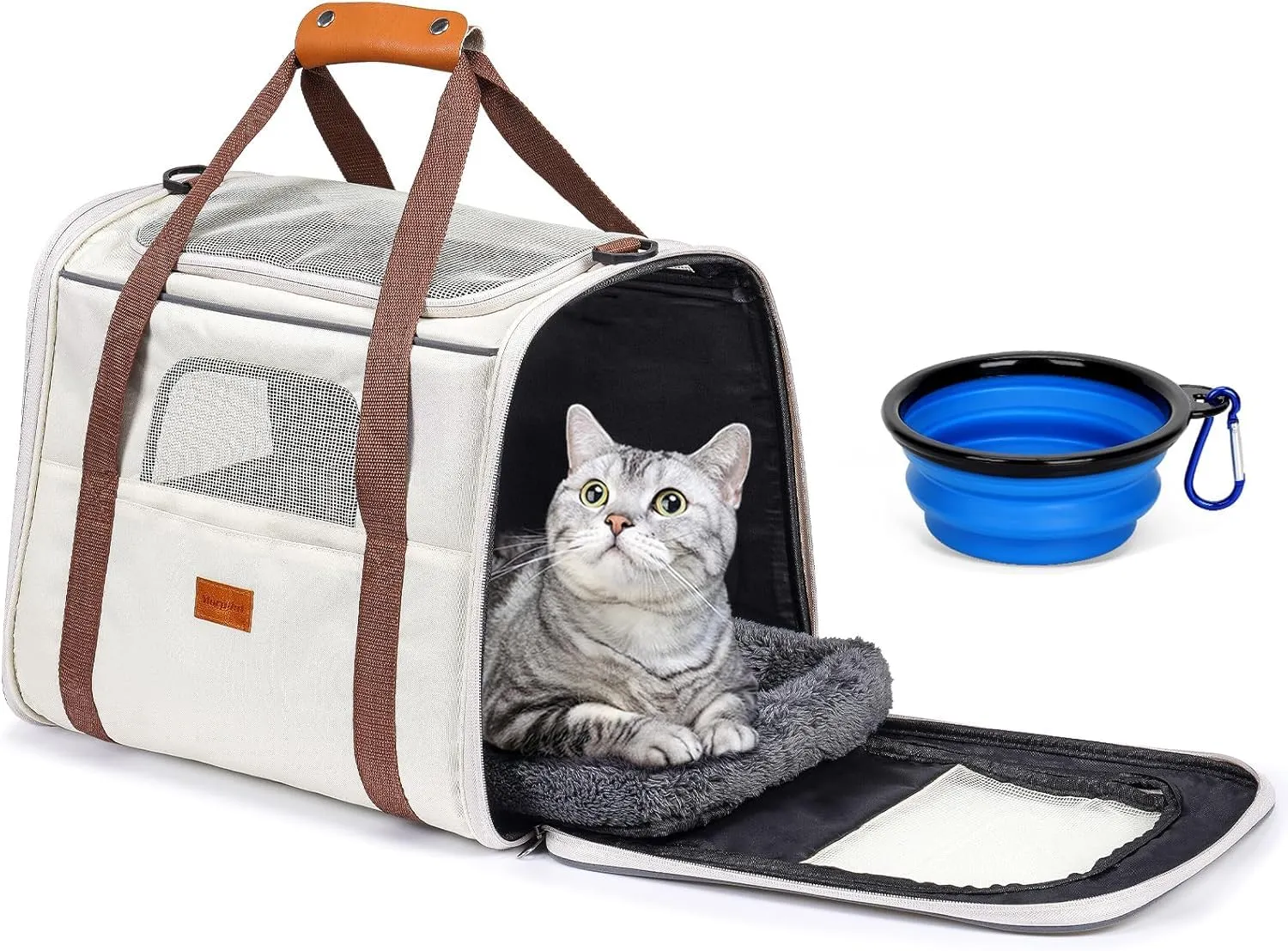 Scatola da trasporto per cani Morpilot, traspirante e pieghevole con gabbia per il trasporto per gatti regolabile con materasso in peluche rimovibile+ciotola, L*W*H - M (43,30 x 29,90 x 8,10 cm) (confezione da 1)