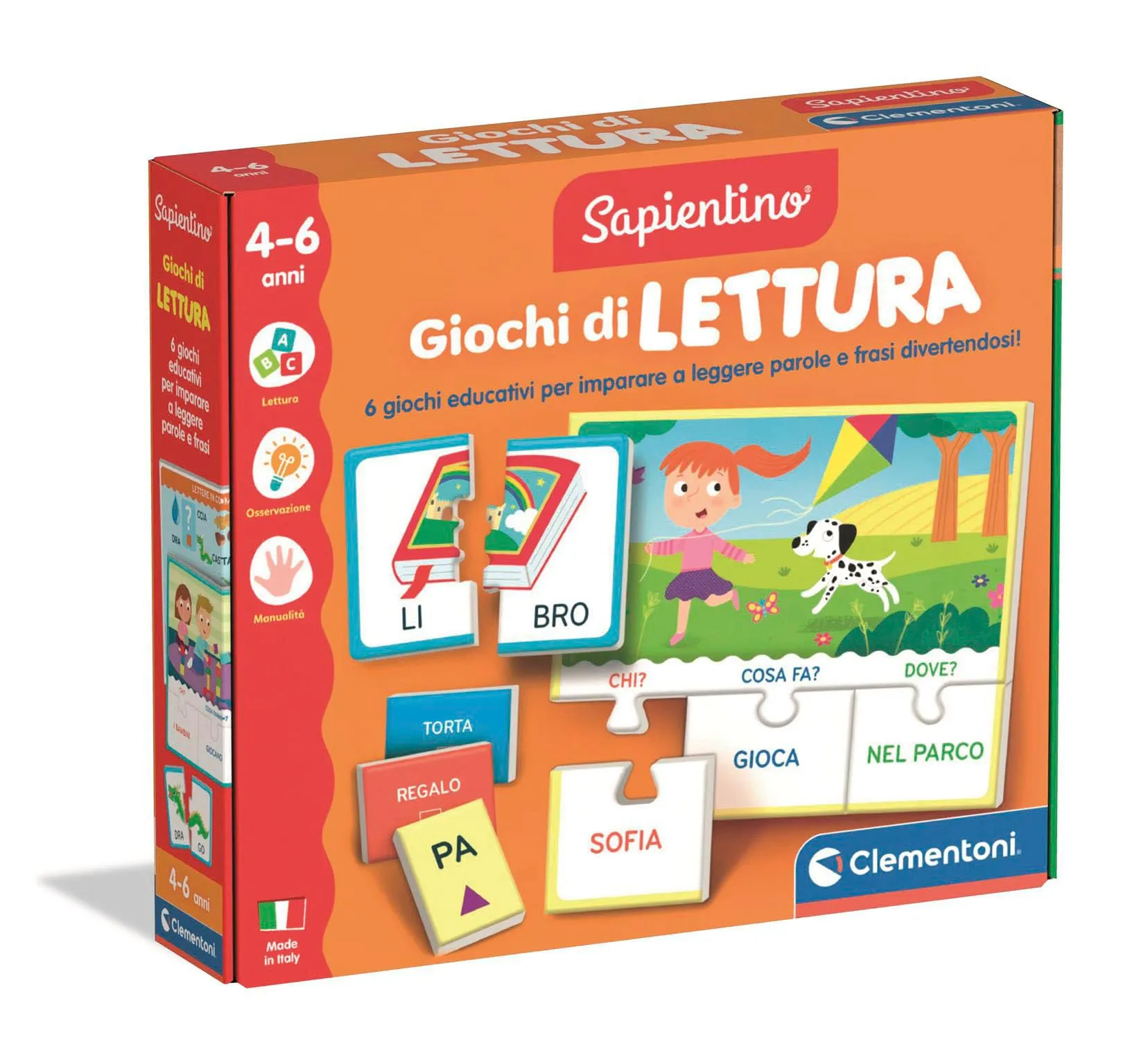 Clementoni Sapientino– Giochi di Lettura, Gioco Educativo 4-6 Anni, 6 attività per Imparare a Leggere, Sviluppo Linguistico, Cognitivo, Motoroe e Socio-Emotivo, Made in Italy, Lingua Italiana, 16498