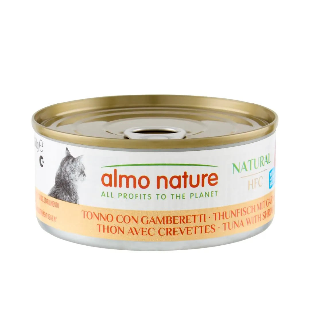 Almo Nature HFC Natural, Alimento Umido per Gatti - Tonno con Gamberetti - Confezione da 3.6 kg (24 x 150 g)