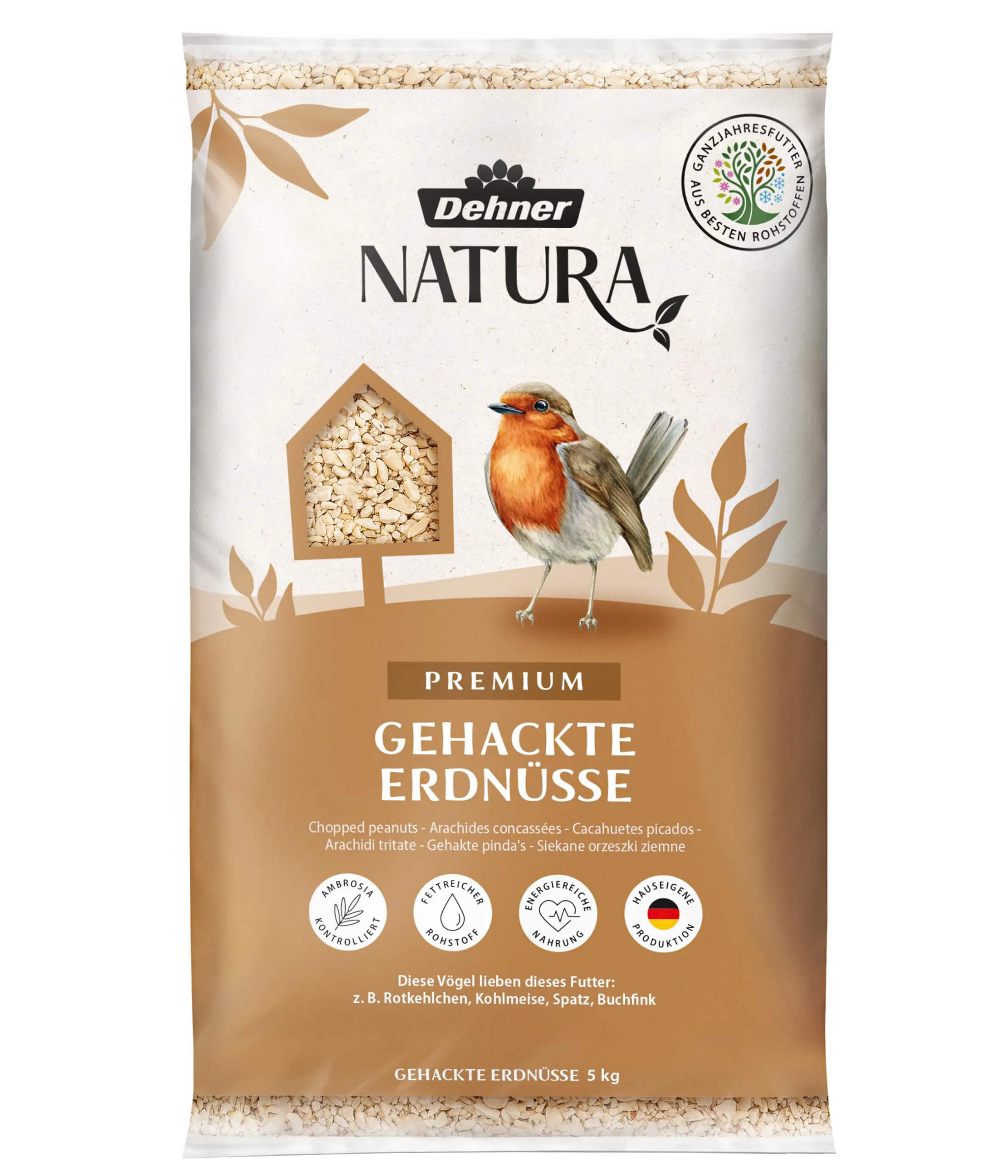Dehner Natura Premium mangime per uccelli selvatici, arachidi tritate, 5 kg