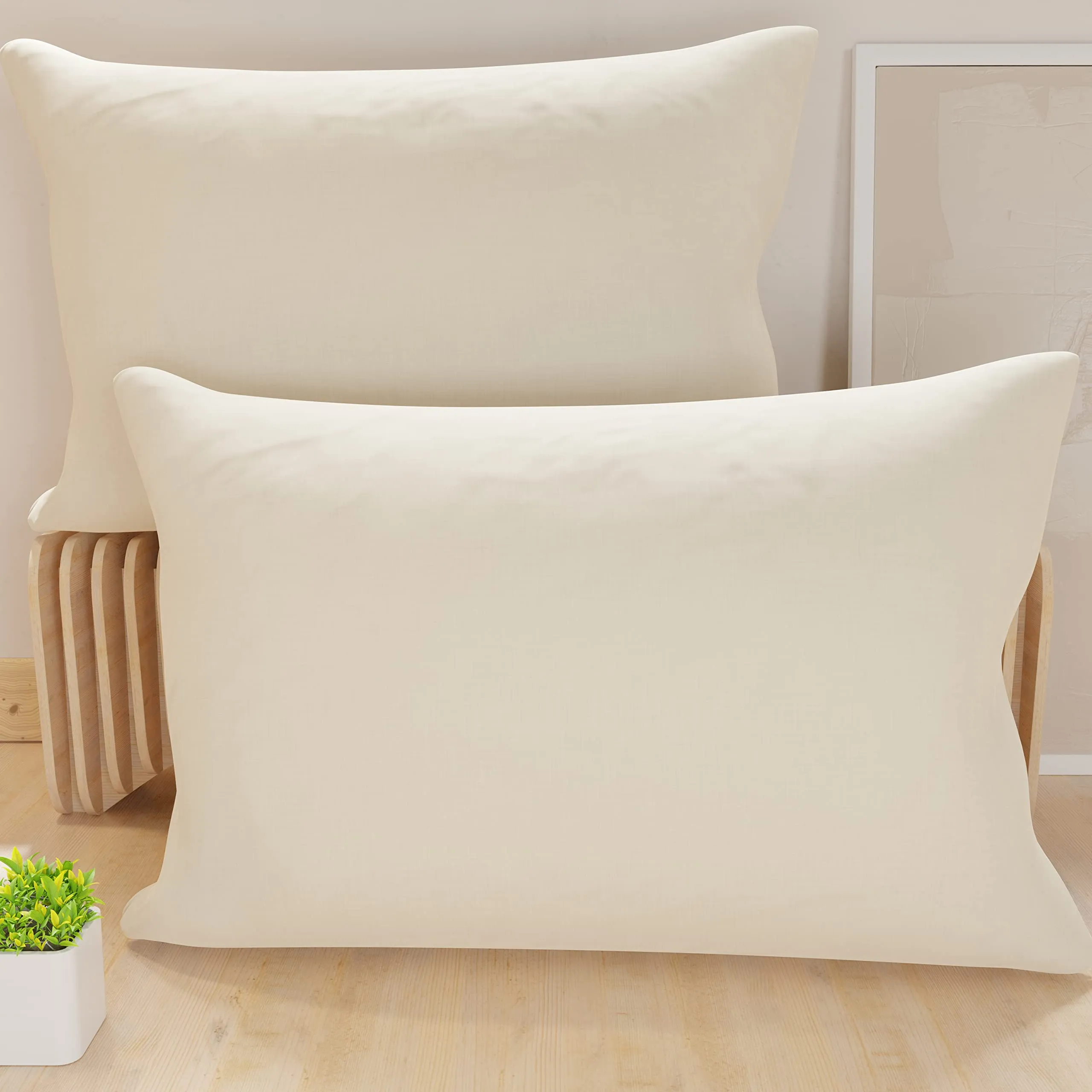PETTI Artigiani Italiani - Coppia di Federe Cuscino 50x30 cm in Microfibra, Cuscini Arredo Camera da Letto, Divano, Set 2 Fodere Copricuscino, Federa Tinta Unita Panna, 100% Made in Italy