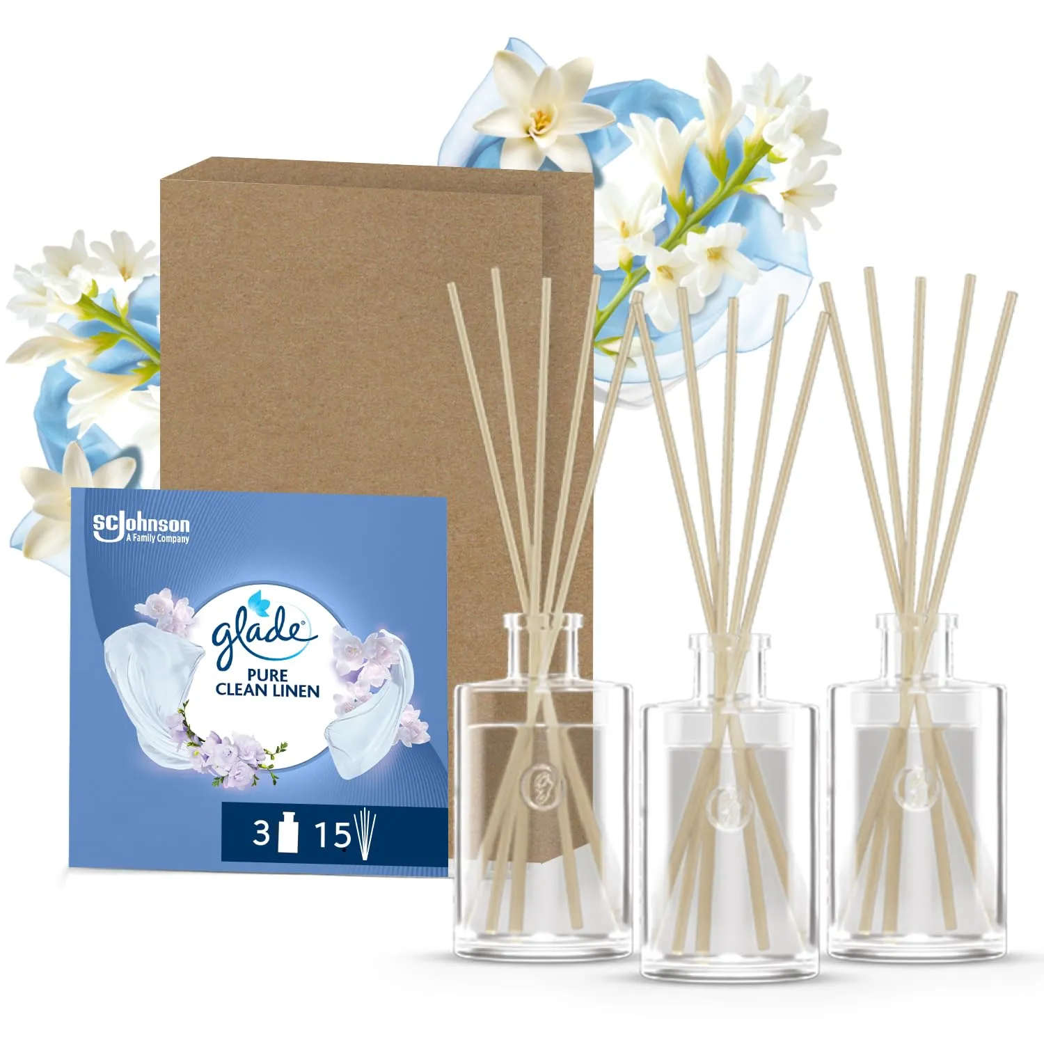 Glade Diffusore a Bastoncini, Fragranza Pure Clean Linen, (3x50 ml)