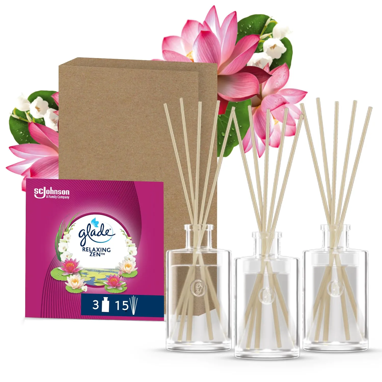 Glade Diffusore a Bastoncini, Fragranza Relaxing Zen, (3x50 ml)