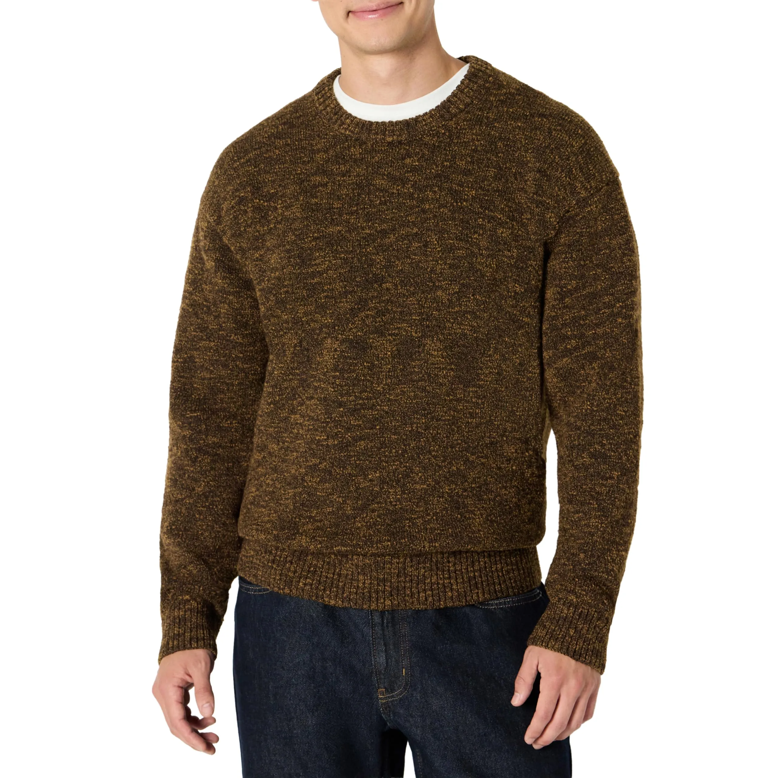 Amazon Essentials Pullover Vestibilità Comoda Uomo, Marrone Scuro Mélange, L