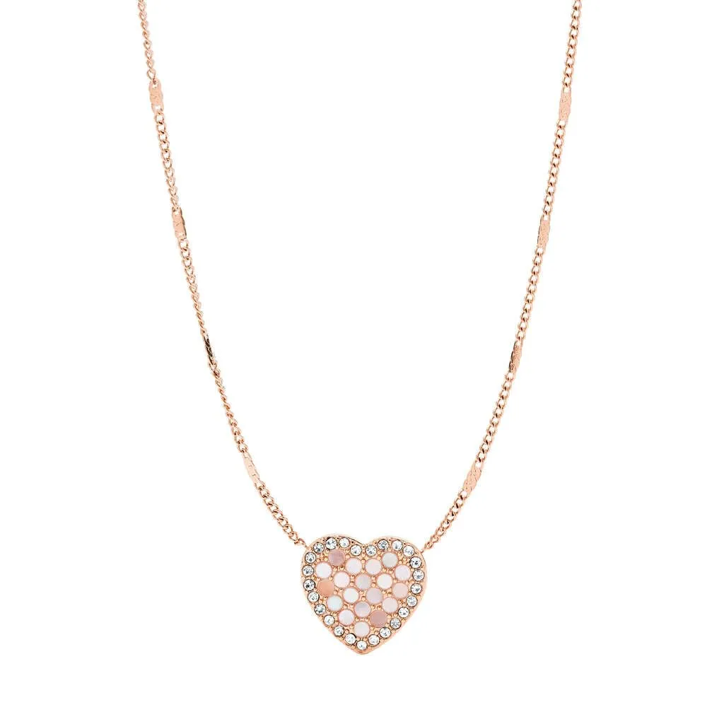 Fossil Collana Da Donna Vintage Glitz, Lunghezza Totale: 40,6 Cm + 5,1 Cm Catena Di Estensione / Ciondolo: Collana In Acciaio Inossidabile Oro Rosa 11 mm X 12 mm, JF03164791