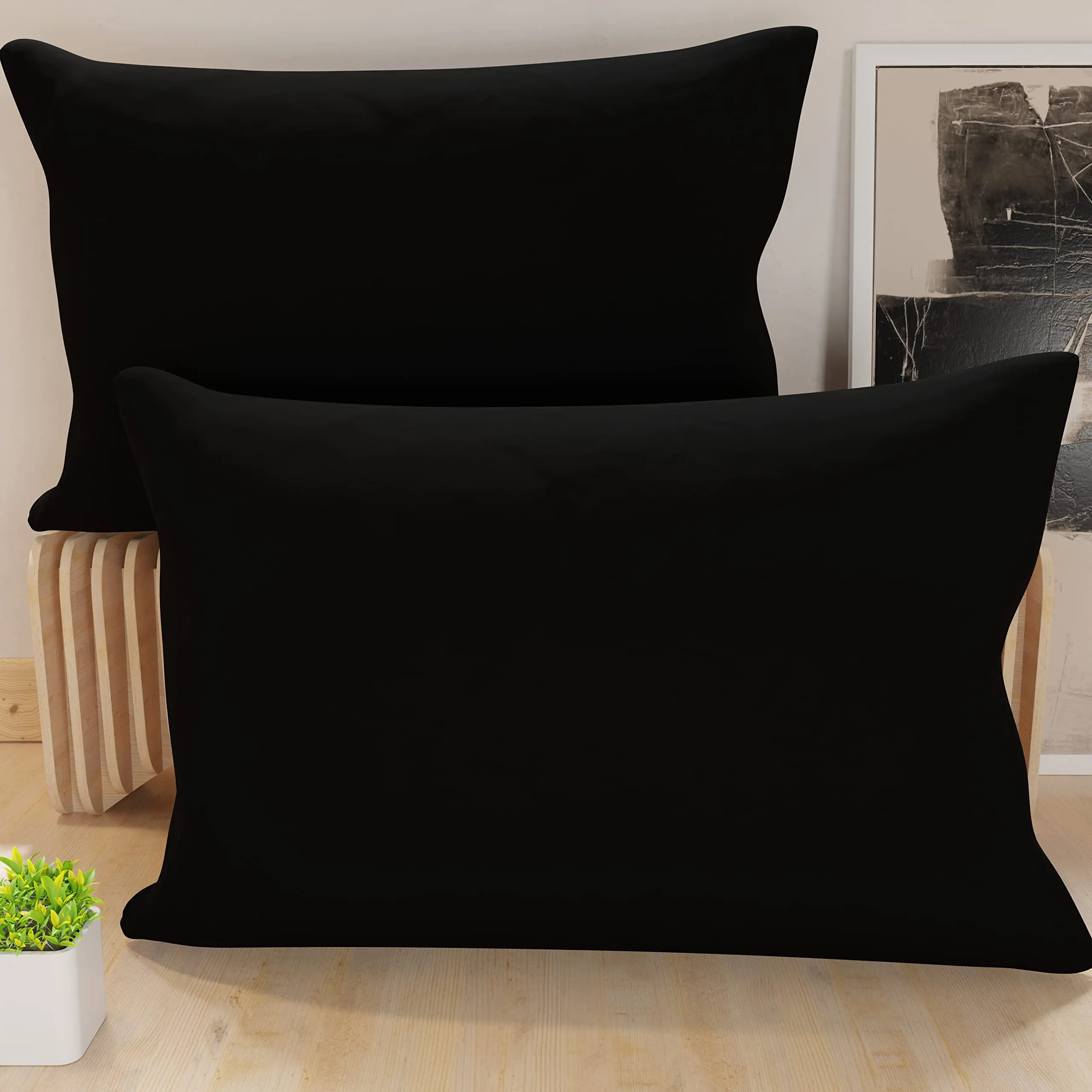 PETTI Artigiani Italiani - Coppia di Federe Cuscino 50x30 cm in Microfibra, Cuscini Arredo Camera da Letto, Divano, Set 2 Fodere Copricuscino, Federa Tinta Unita Nero, 100% Made in Italy