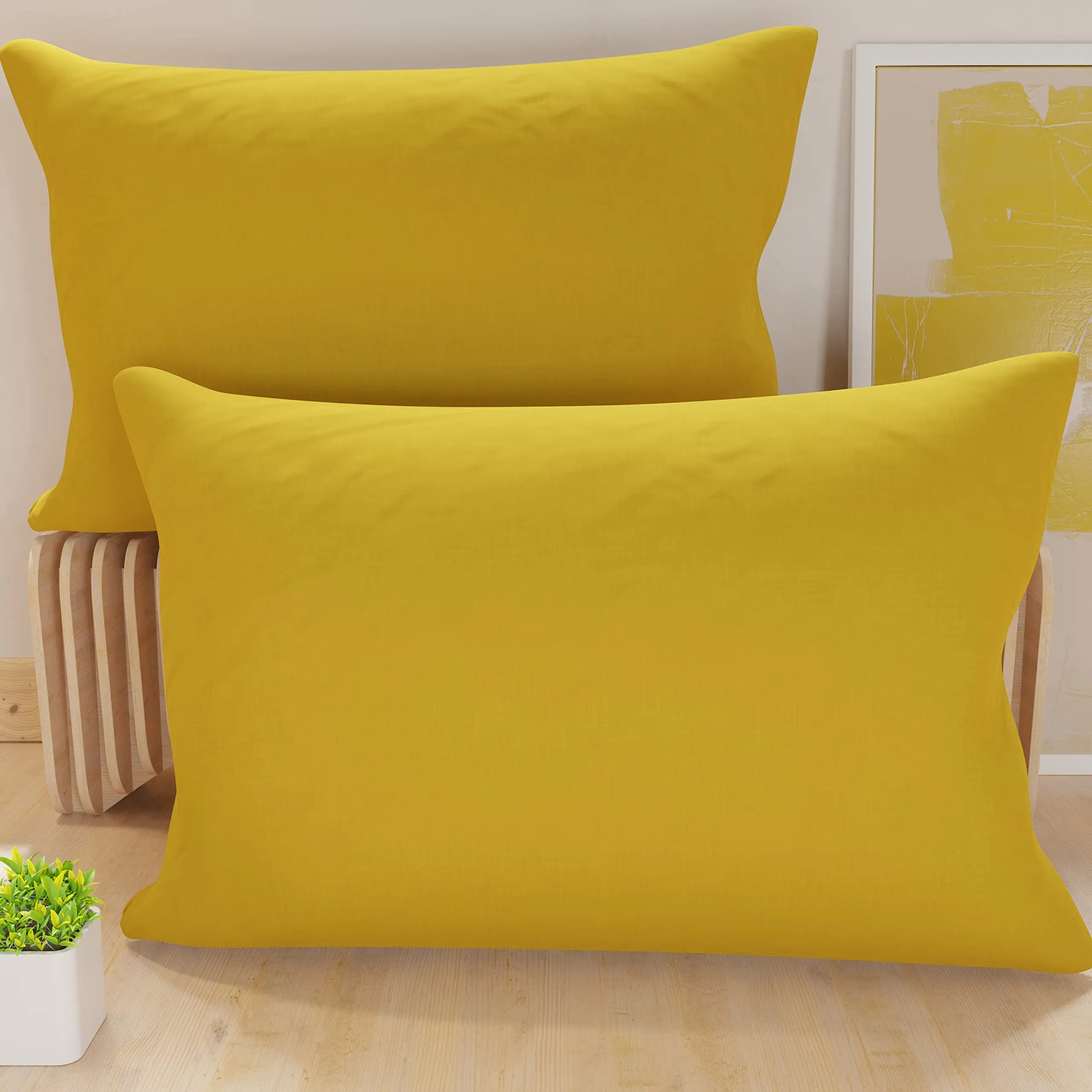 PETTI Artigiani Italiani - Coppia di Federe Cuscino 50x30 cm in Microfibra, Cuscini Arredo Camera da Letto, Divano, Set 2 Fodere Copricuscino, Federa Tinta Unita Giallo, 100% Made in Italy