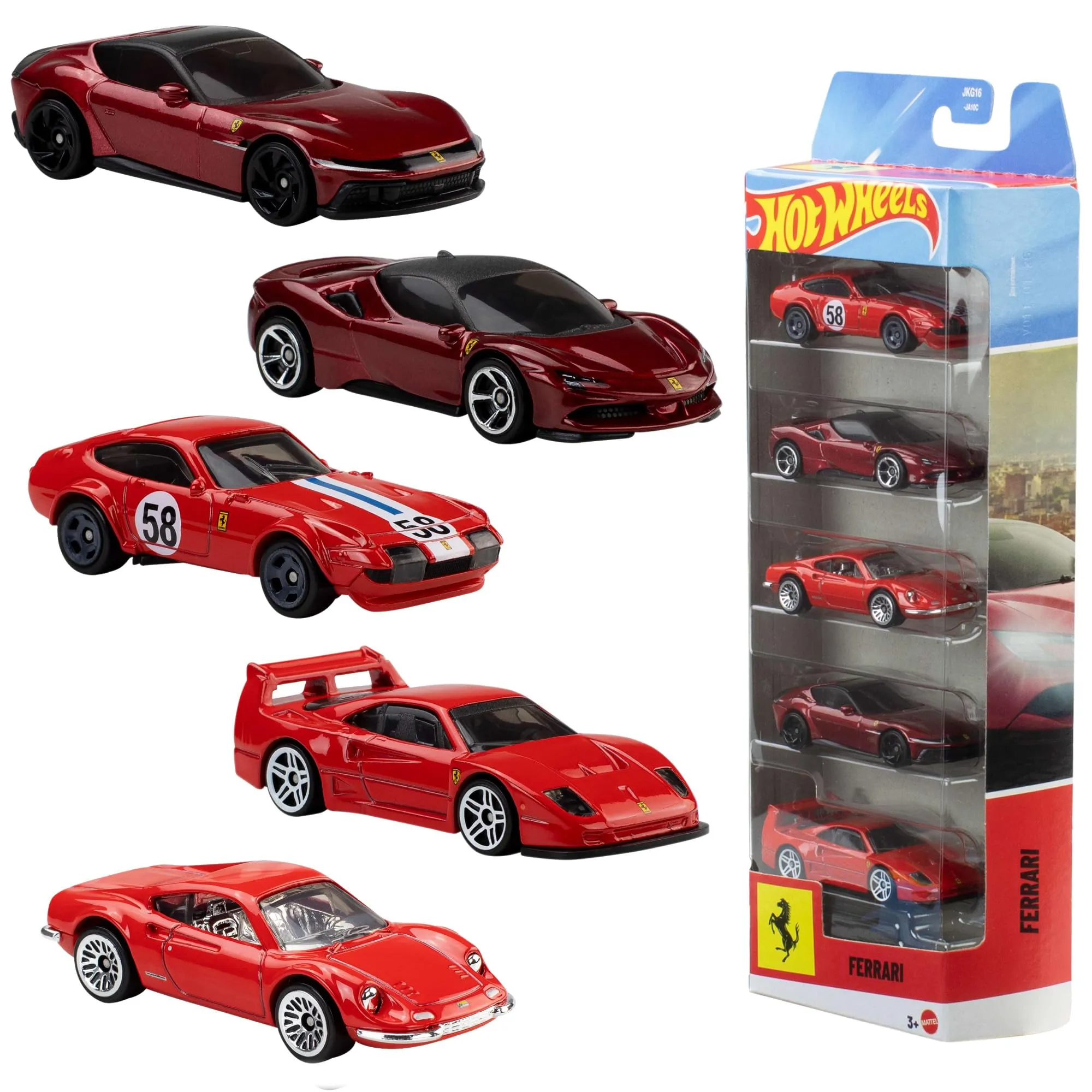Hot Wheels Confezione da 5 Ferrari in scala 1:64