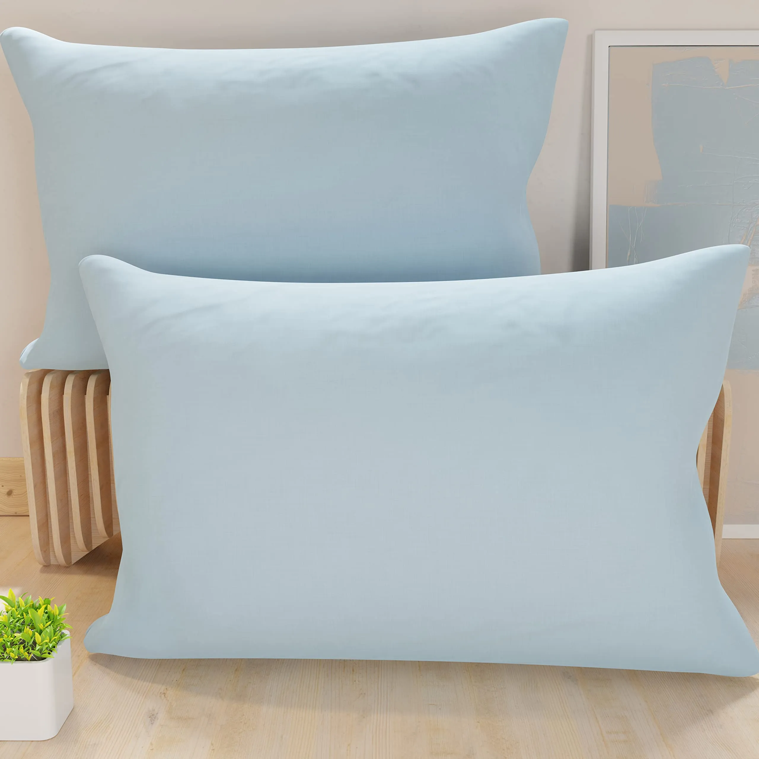 PETTI Artigiani Italiani - Coppia di Federe Cuscino 80x40 cm in Microfibra, Cuscini Arredo Camera da Letto, Divano, Set 2 Fodere Copricuscino, Federa Tinta Unita Celeste, 100% Made in Italy