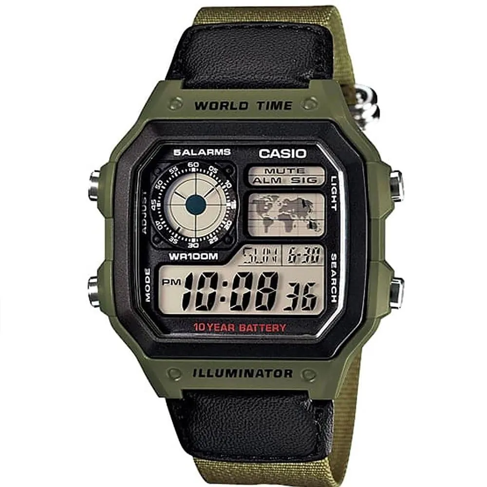 Casio Orologio al quarzo giapponese AE-1200WHB-3BVDF (D101) 39 mm, verde, cinturino