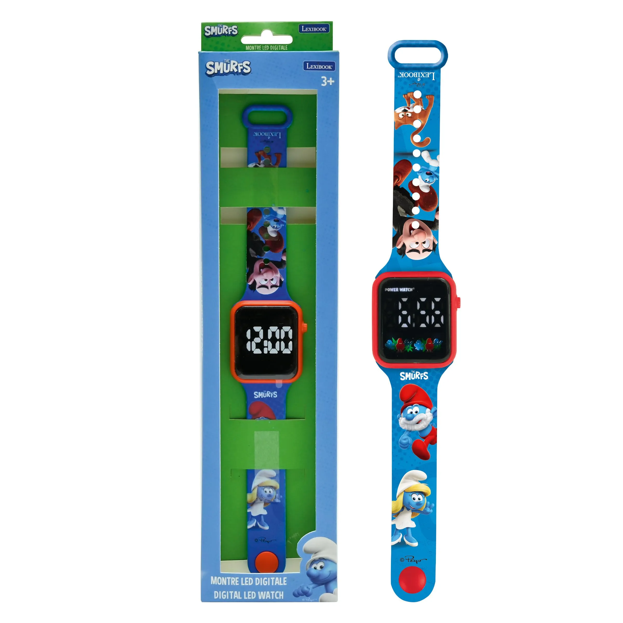 Lexibook, I Puffi, Orologio digitale, display 12 o 24 ore, Blu/Rosso, DMW060SF