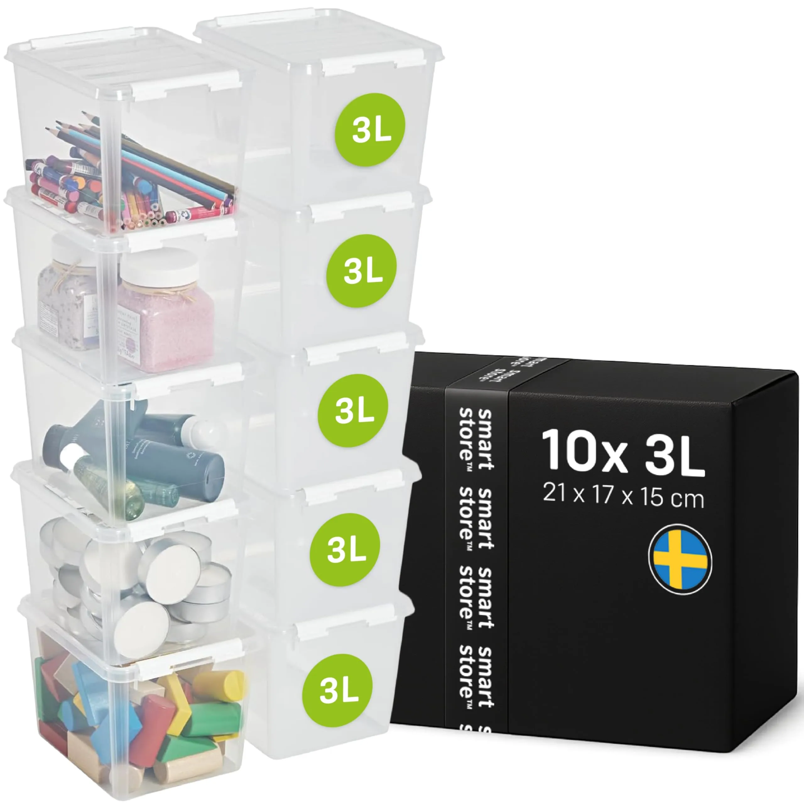 SmartStore Scatole Portaoggetti con Coperchio | 10x piccole 3L | 21x17x15cm