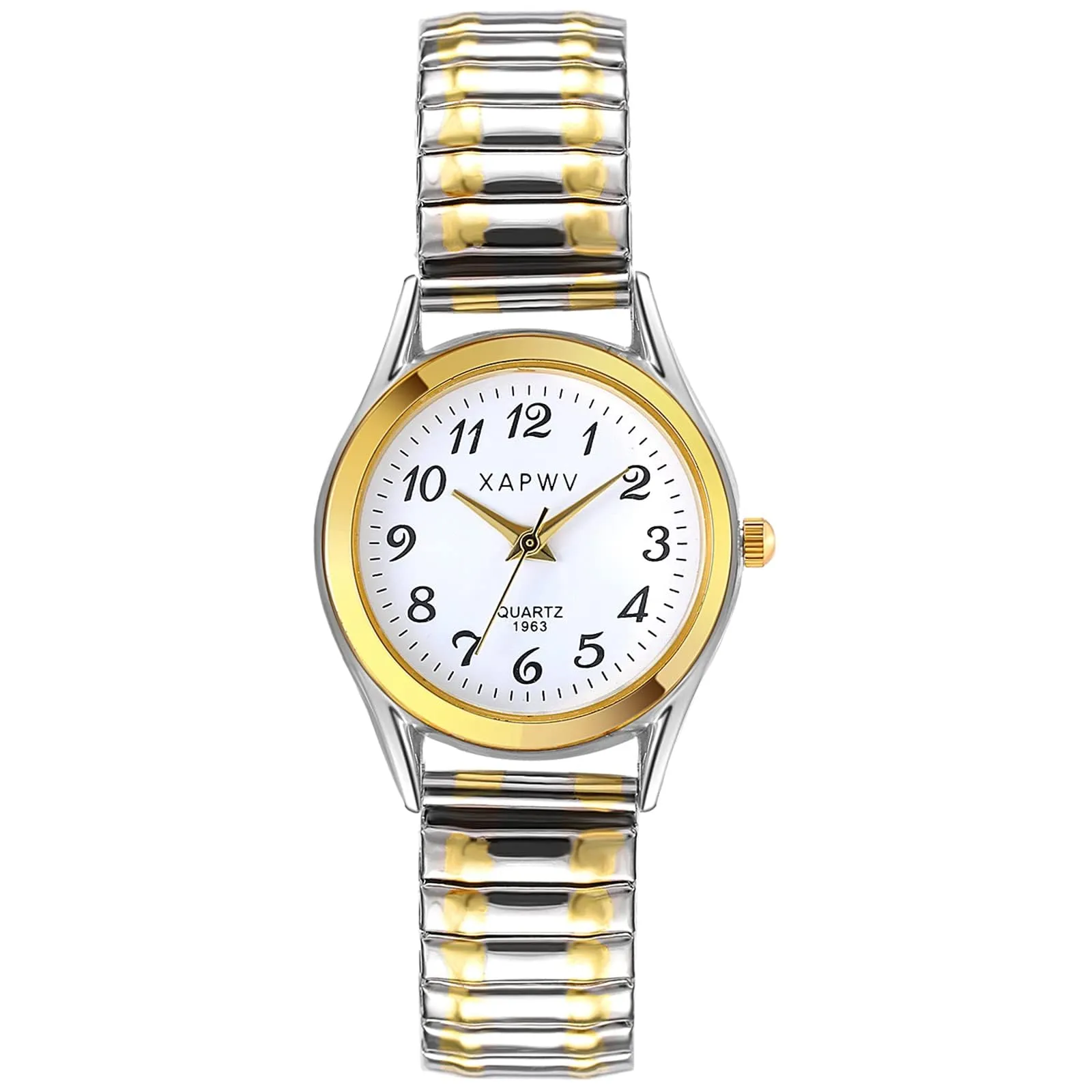 JewelryWe Orologio da polso da donna, elegante, analogico, al quarzo, con quadrante digitale e cinturino in lega elastica, oro/argento, 1-oro/argento