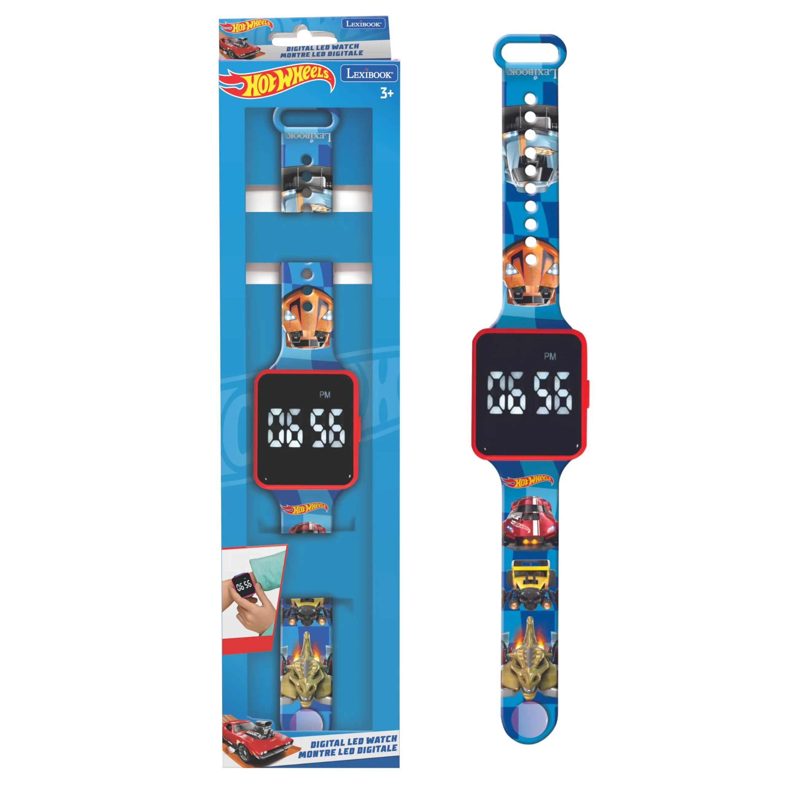 Lexibook, Hot Wheels, Orologio digitale, display orario 12 ore o 24 ore, Blu, DMW060HW