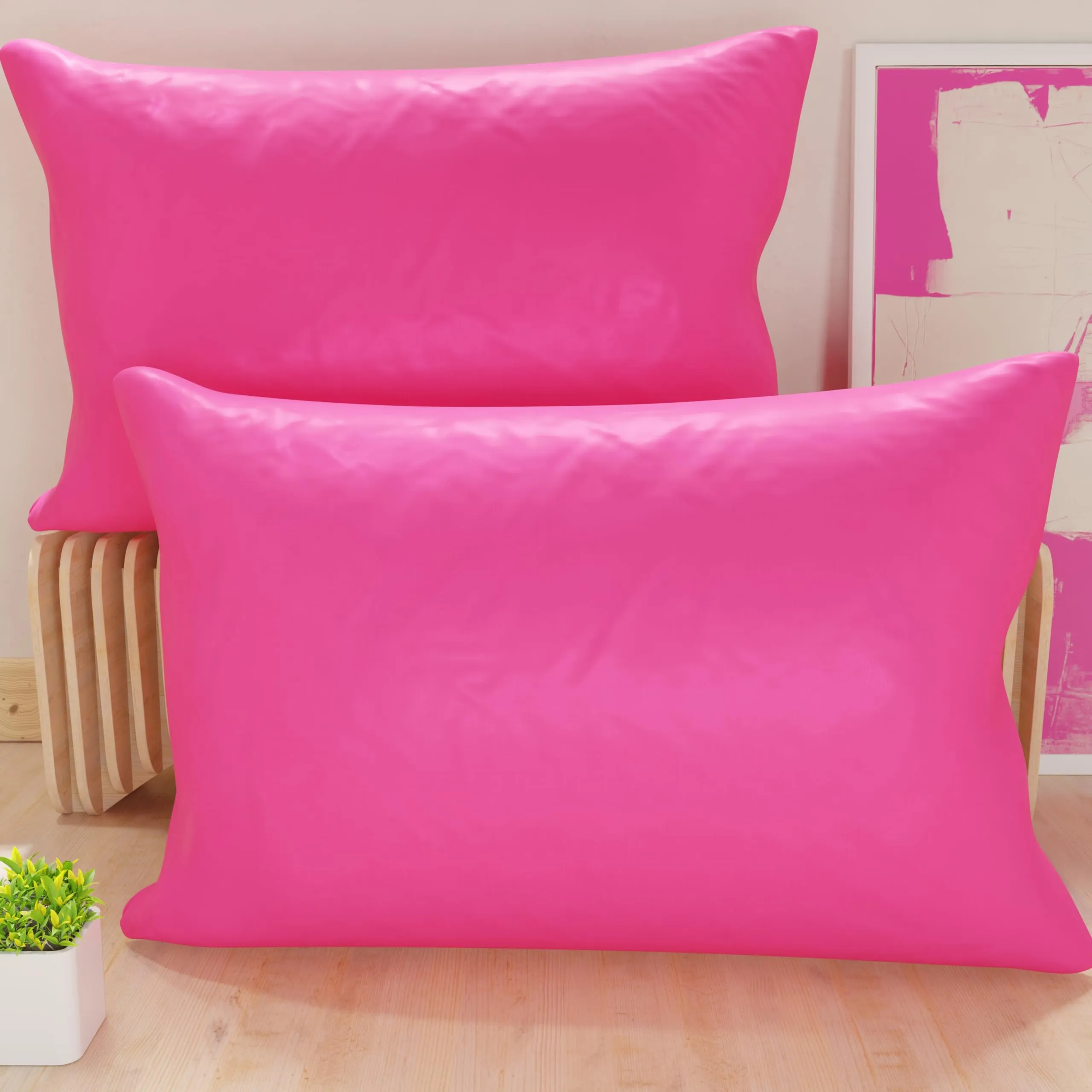 PETTI Artigiani Italiani - Coppia di Federe Cuscino 80x40 cm in Microfibra, Cuscini Arredo Camera da Letto, Divano, Set 2 Fodere Copricuscino, Federa Tinta Unita Fucsia, 100% Made in Italy
