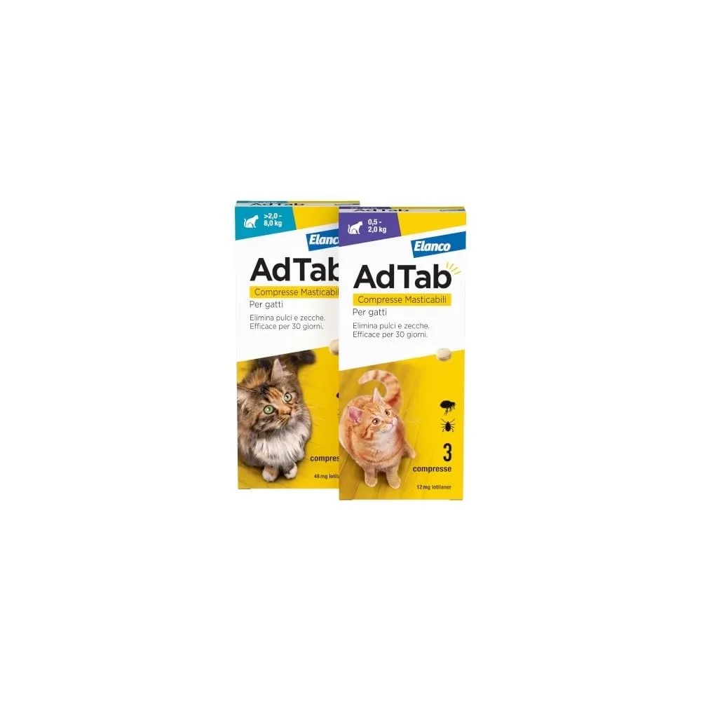 AdTab Compresse Masticabili per gatti >2,0-8,0 Kg - 3 compresse