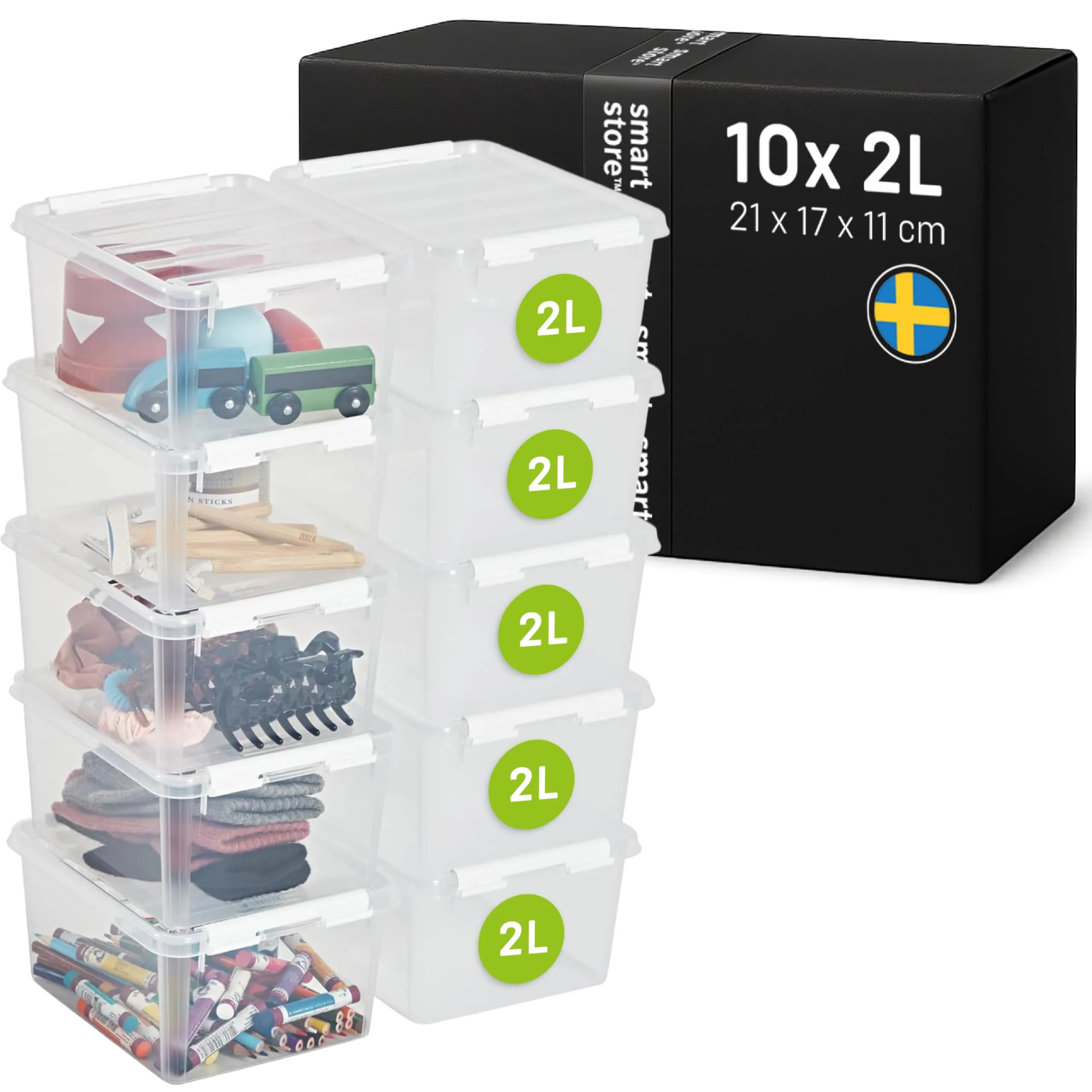 SmartStore Scatole Portaoggetti con Coperchio | 10x piccole 2L | 21x17x11cm