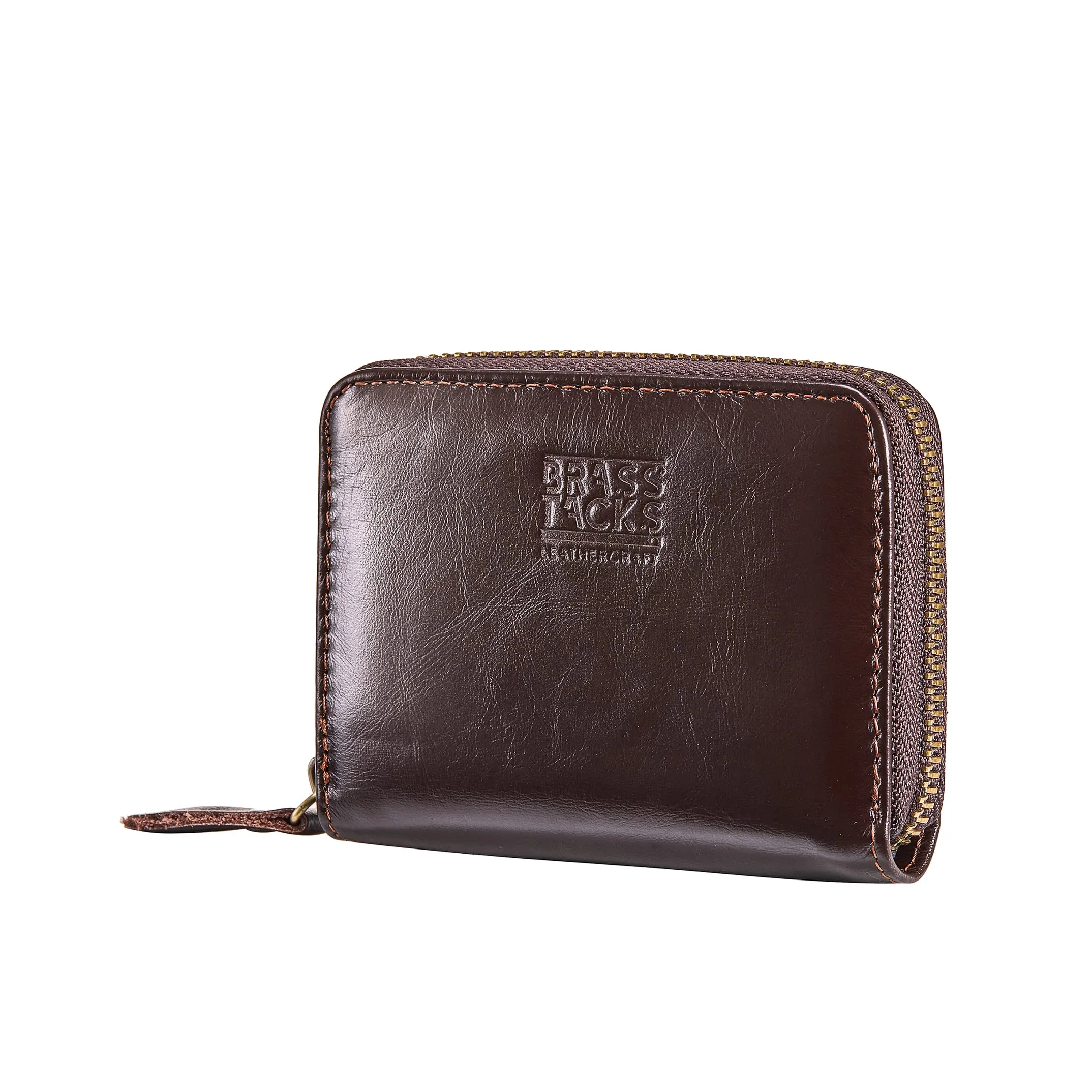 Porta Carte Credito Portatessere Portafoglio Piccolo Compatto Mini Slim da Donna Uomo in Vera Pelle con Tasca Posteriore con Protezione Rfid 11 Scomparti per Carte con Cerniera(Marrone)