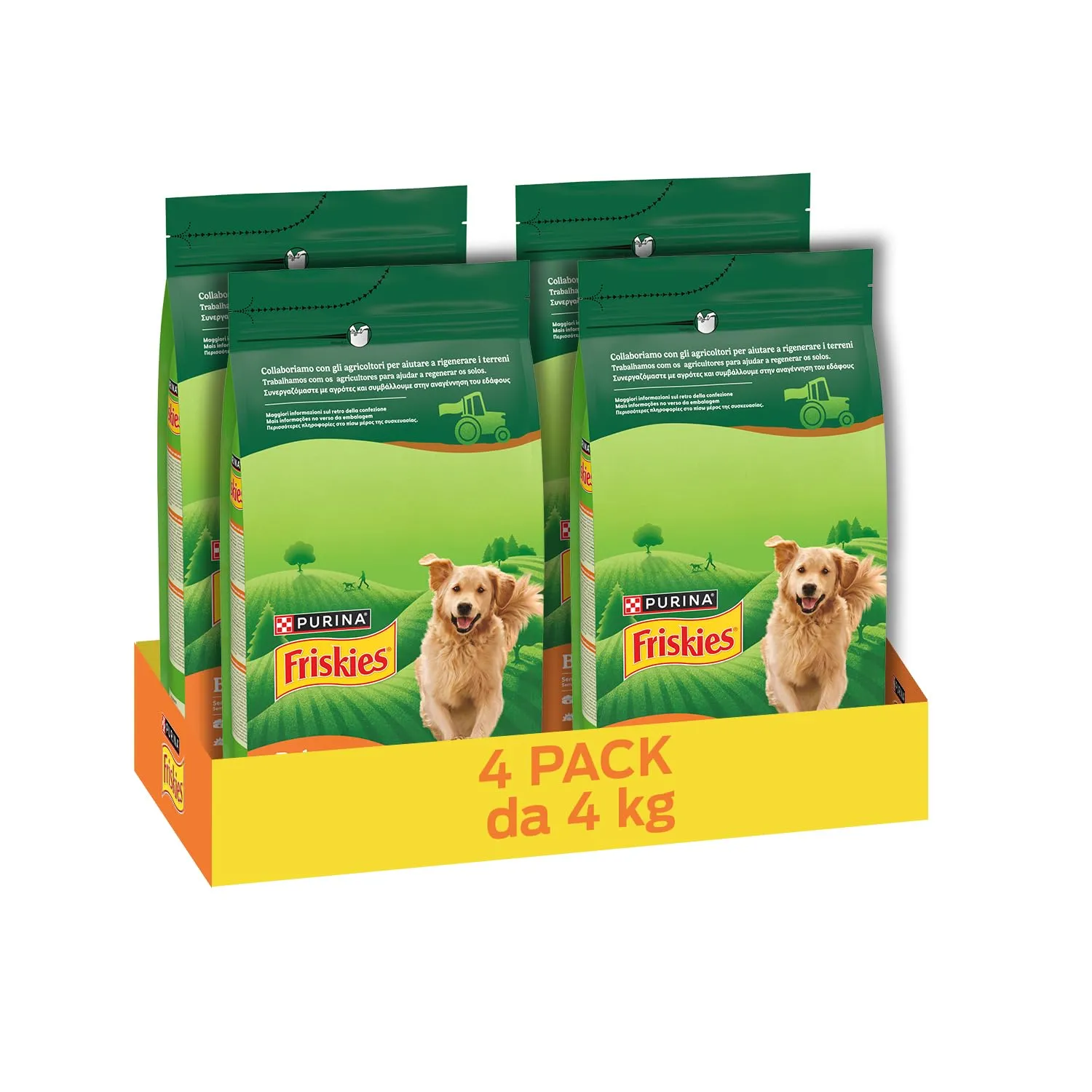 PURINA FRISKIES 5 Promesse Crocchette per Cani Adulti con Pollo, Manzo e Verdure 4 Sacchi da 4kg