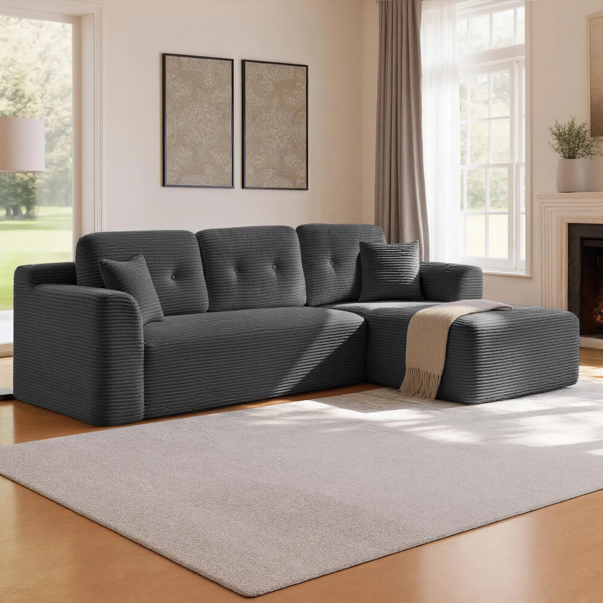 VASAGLE Divano Angolare Senza Montaggio, Modulabile, 244 cm