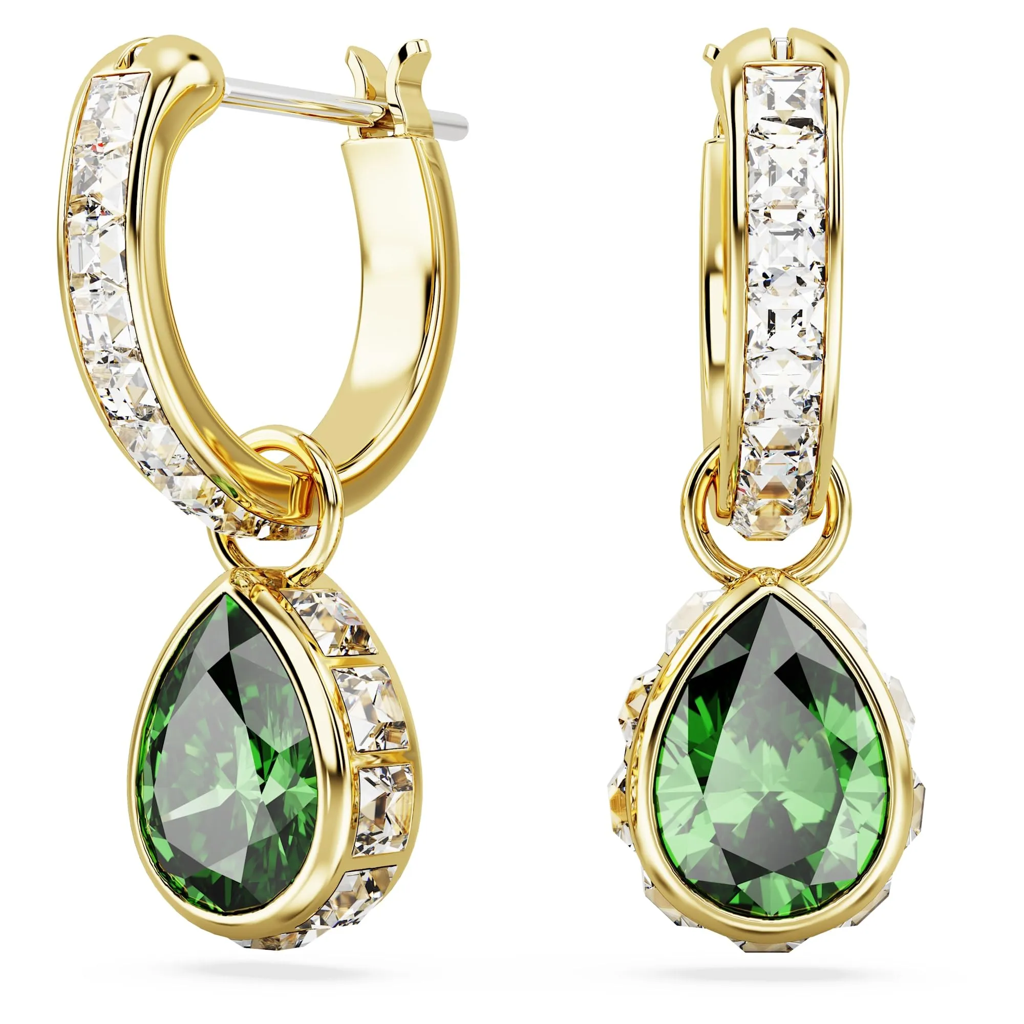 Swarovski Orecchini pendenti Stilla, Taglio Pear, Verdi, Placcato color oro