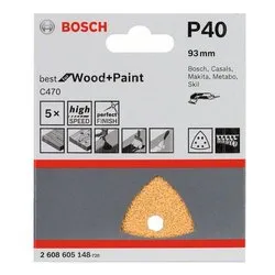 Set fogli abrasivi carta preforata levigatrici delta 5 pz (L.92 mm grana P40) 2608900823