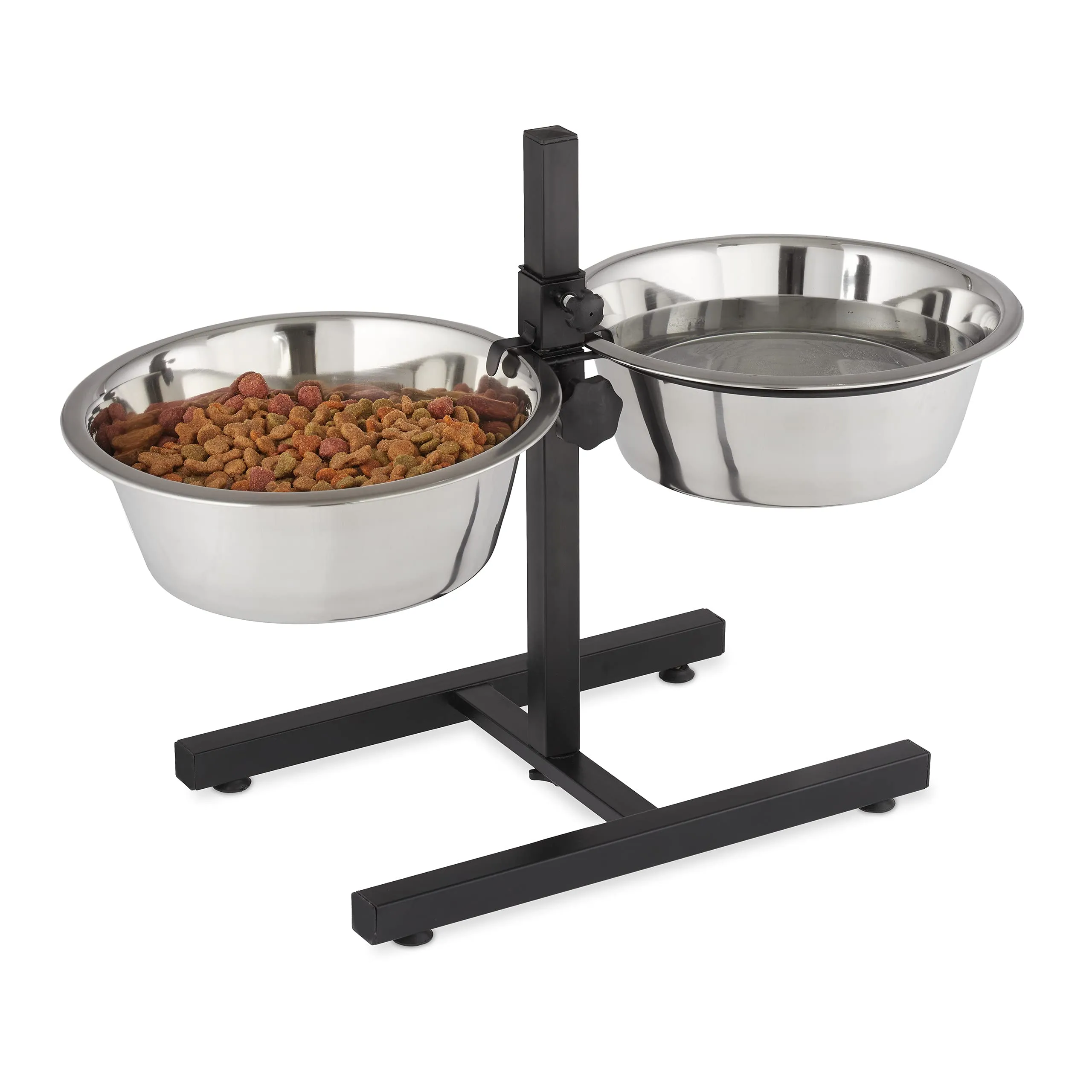 Relaxdays Ciotole Rialzate per Cani in Acciaio, 4,5 l, HxLxP: 42x61x29 cm, Supporto Regolabile, Antiscivolo, Argentato