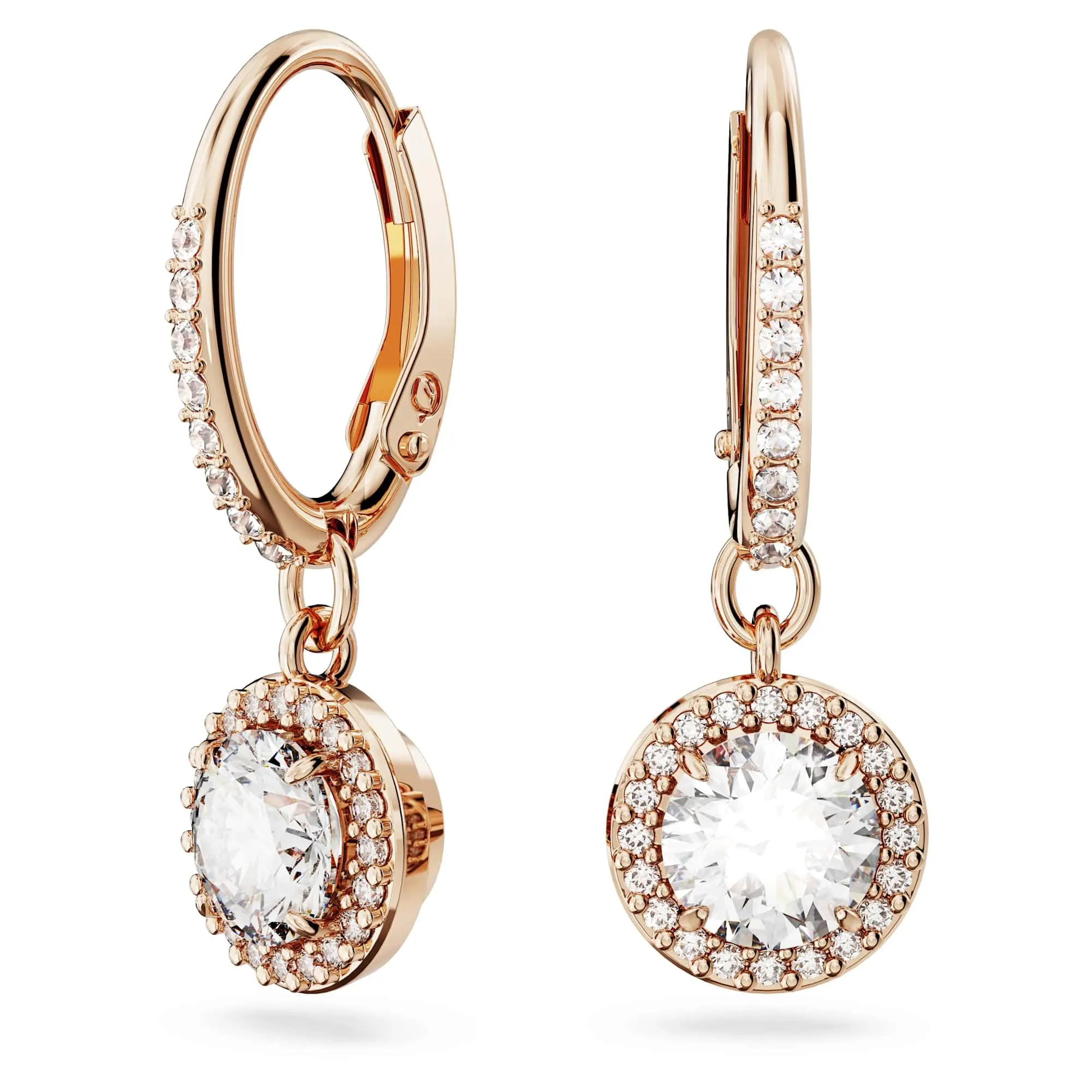 Swarovski Orecchini pendenti Constella, Taglio tondo, Pavé, Bianchi, Placcato color oro rosa