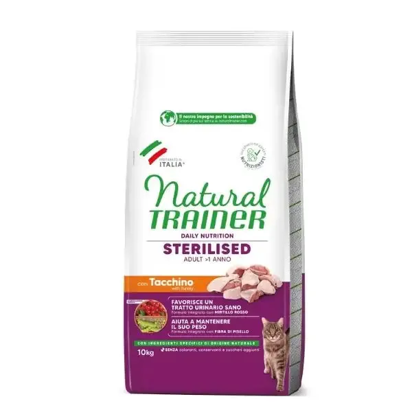 Natural Trainer Daily Nutrition Adult Sterilised con Tacchino 10 kg - Croccantini per gatti