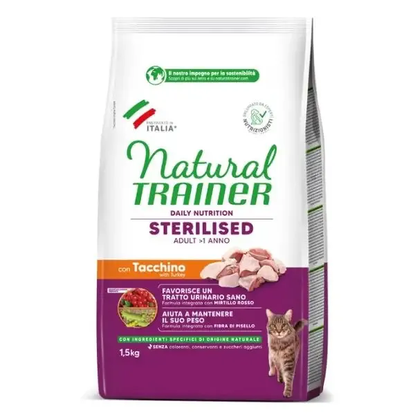 Natural Trainer Daily Nutrition Adult Sterilised con Tacchino 1,5 kg - Croccantini per gatti