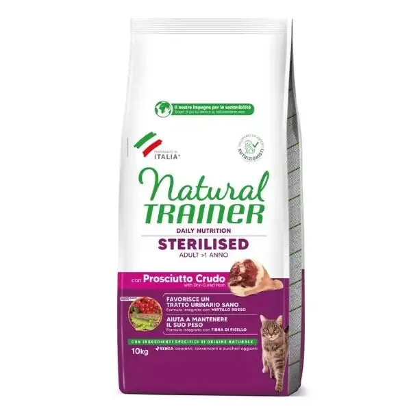 Natural Trainer Daily Nutrition Adult Sterilised con Prosciutto crudo 10 kg - Croccantini per gatti